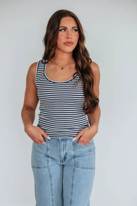 Theo Striped Tank - Navy Mix sold by Wild Oak Boutique