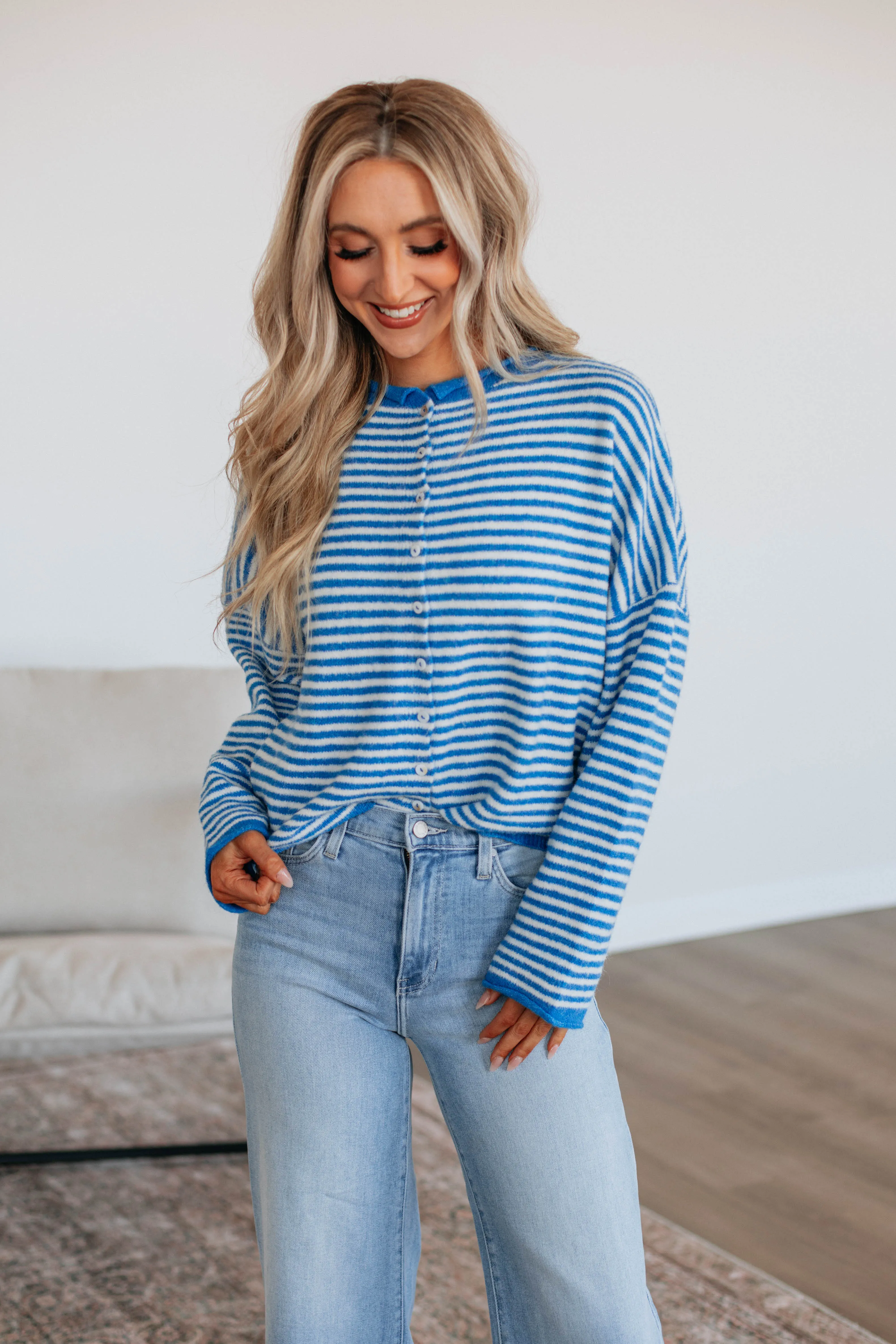 Zoelle Striped Cardigan - Royal Blue Mix sold by Wild Oak Boutique