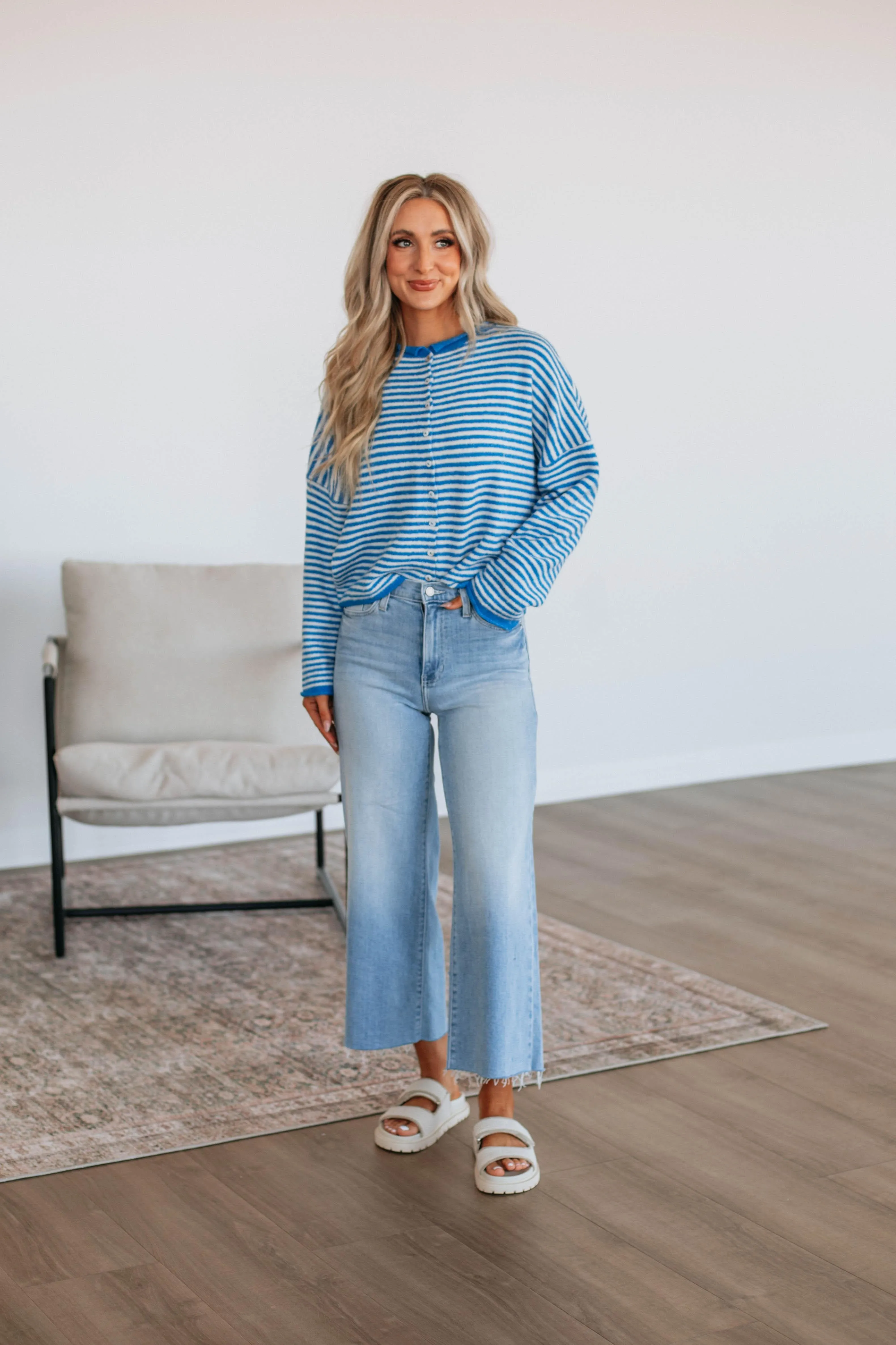 Zoelle Striped Cardigan - Royal Blue Mix sold by Wild Oak Boutique product image thumbnail 4