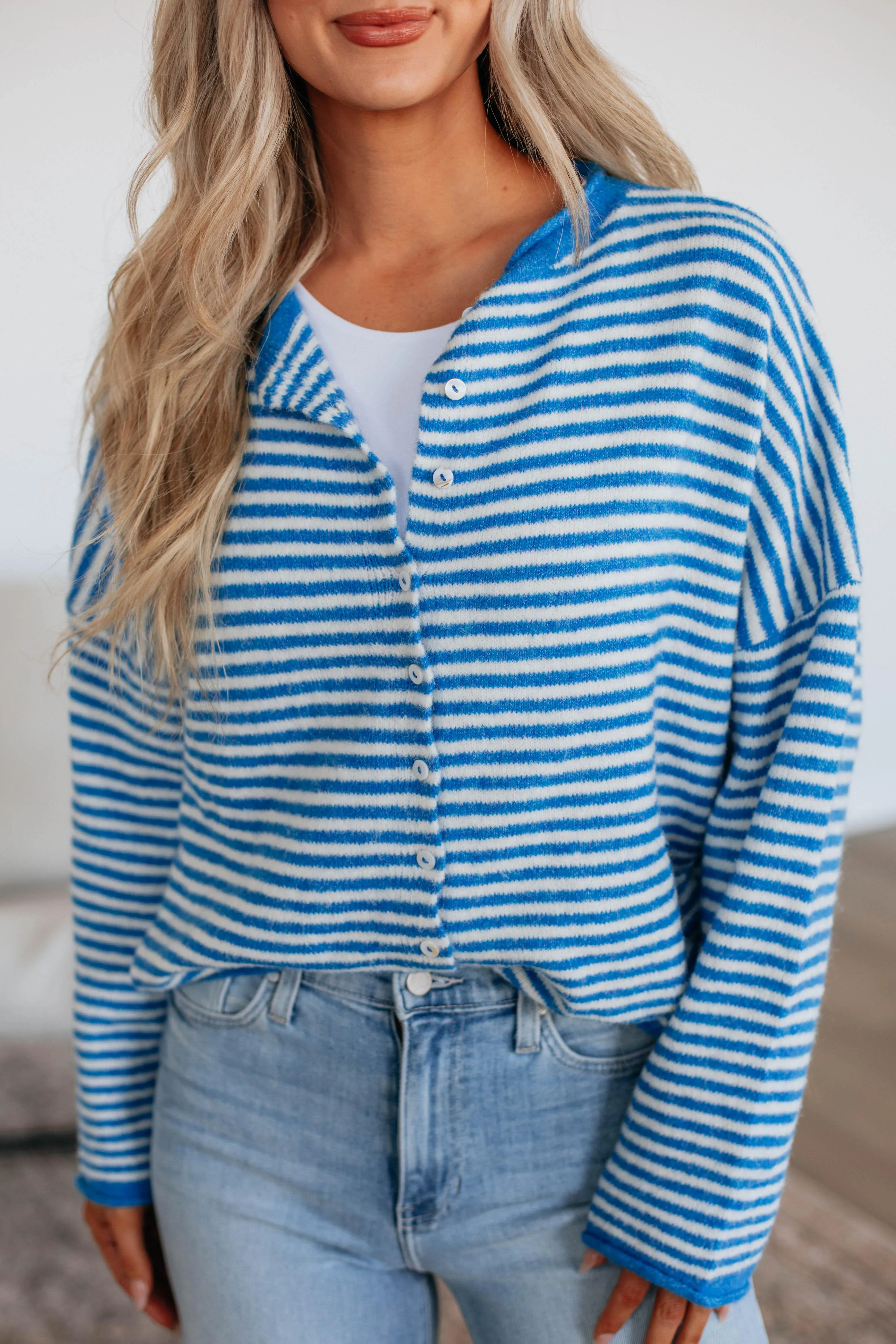 Zoelle Striped Cardigan - Royal Blue Mix sold by Wild Oak Boutique product image thumbnail 3