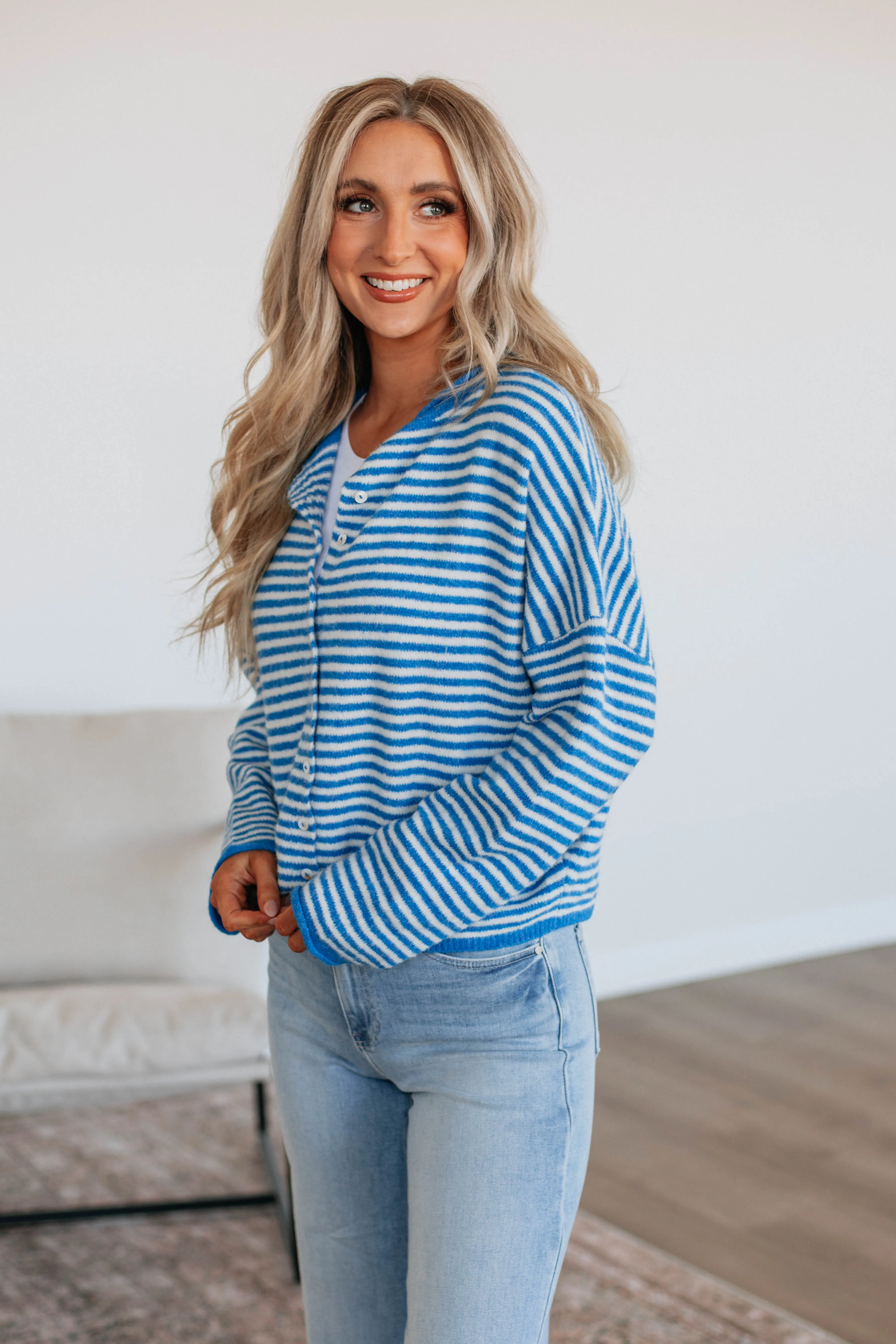 Zoelle Striped Cardigan - Royal Blue Mix sold by Wild Oak Boutique product image thumbnail 5