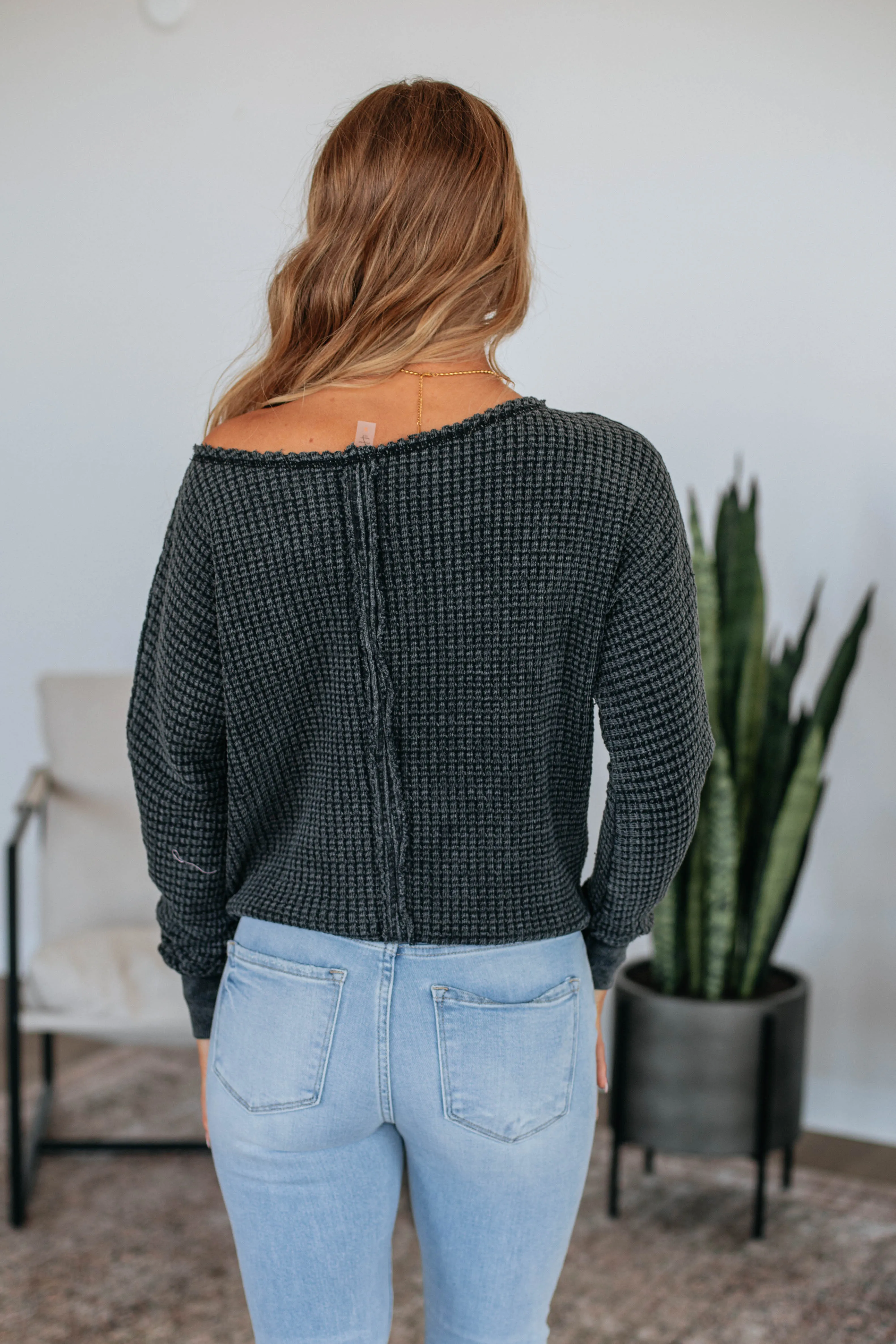 Twilah Waffle Knit Top - Black sold by Wild Oak Boutique product image thumbnail 5