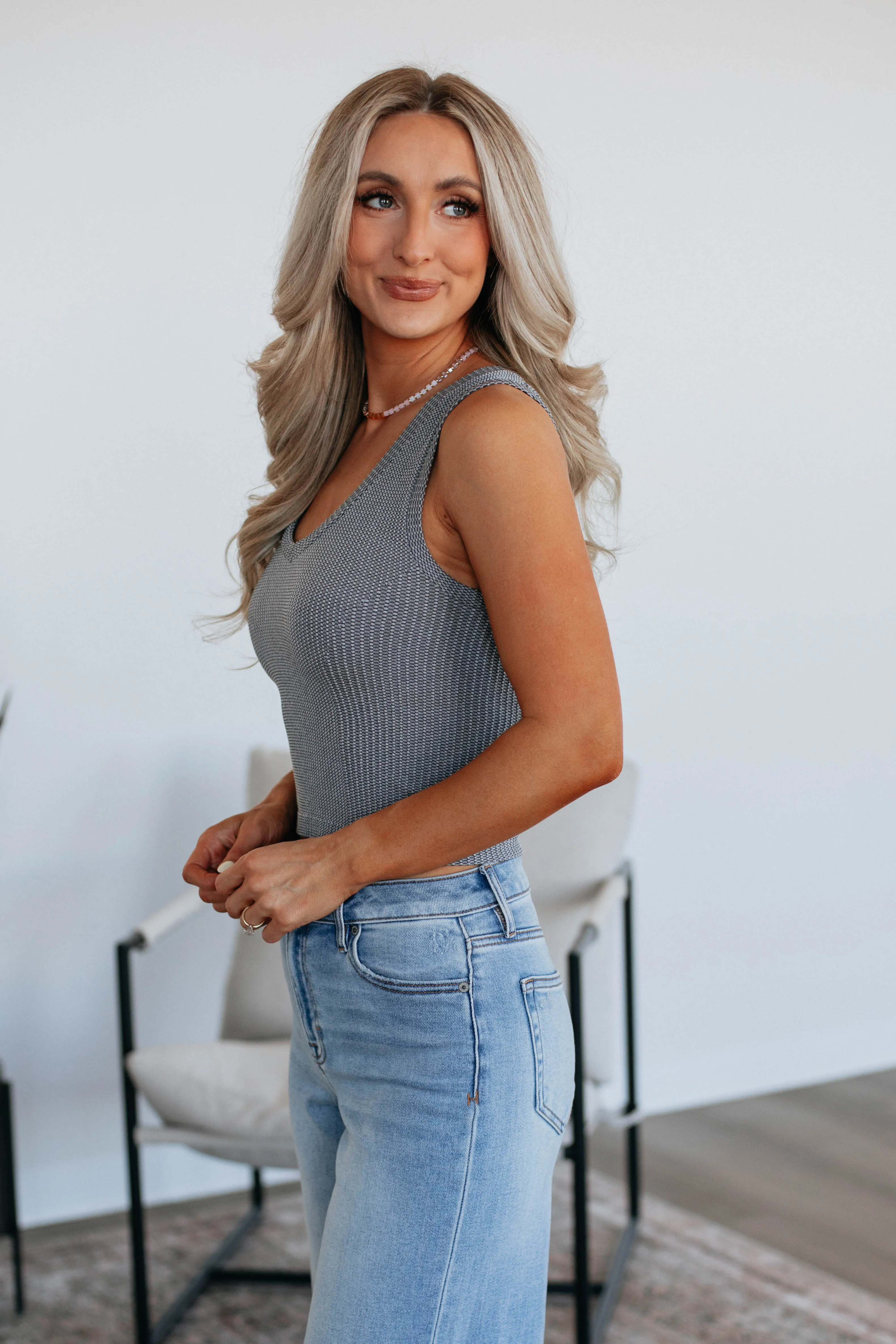 Nola Ribbed Tank - Slate Grey sold by Wild Oak Boutique product image thumbnail 3