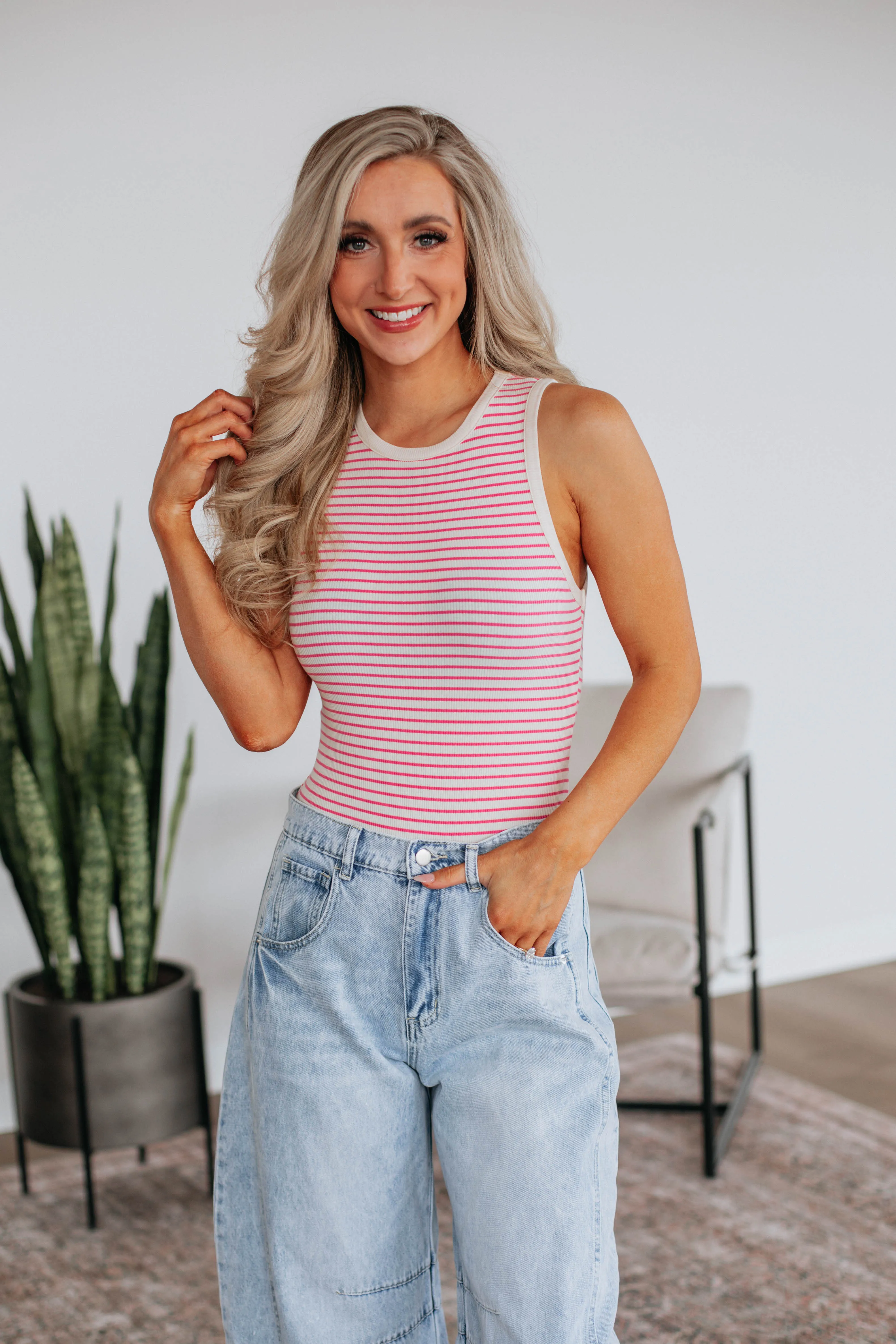 April Striped Bodysuit - Bubblegum Mix sold by Wild Oak Boutique