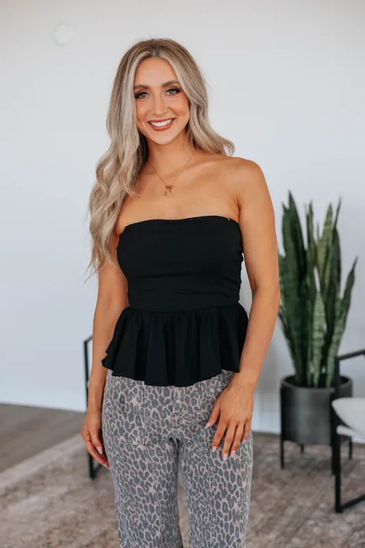 Amiah Peplum Top - Black sold by Wild Oak Boutique