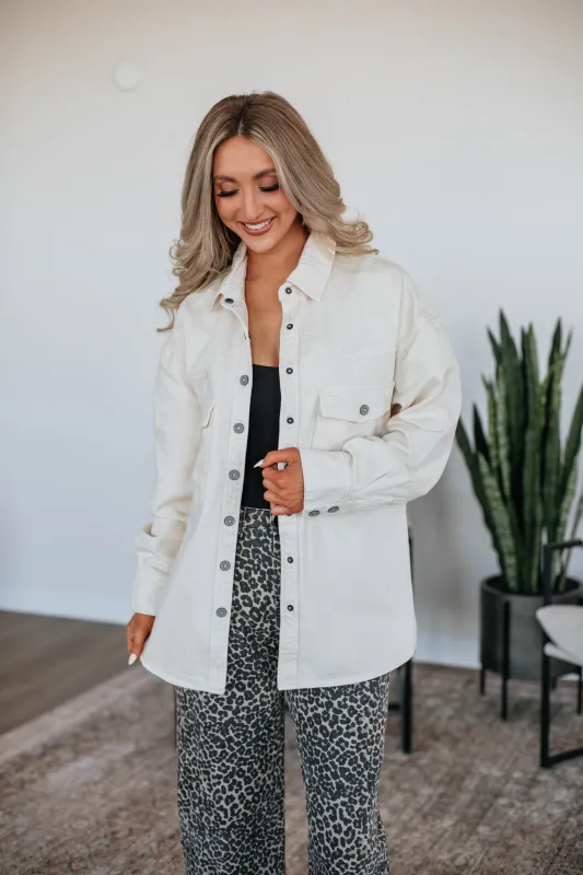 Joelle Hidden Denim Shacket sold by Wild Oak Boutique
