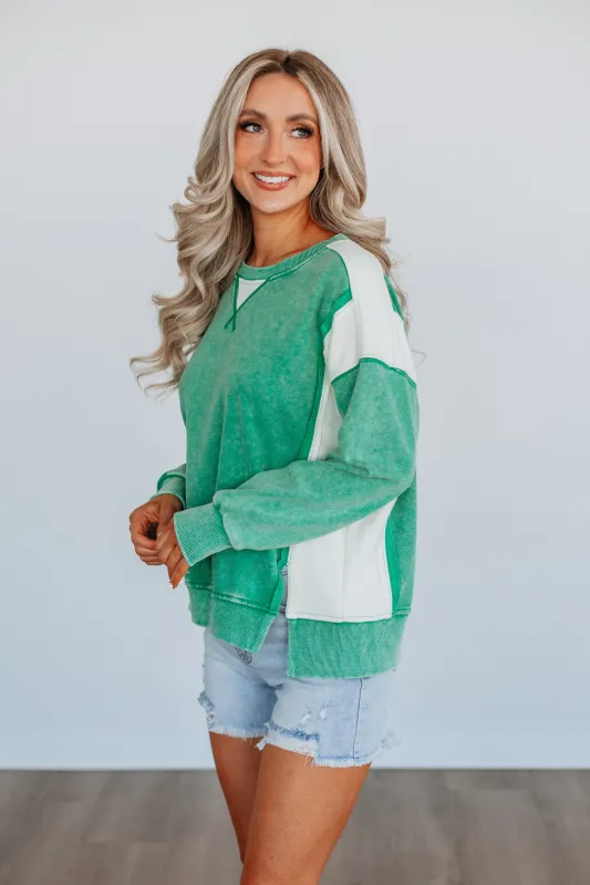 Zolla Colorblock Sweatshirt - Kelly Green Mix made by Wild Oak Boutique