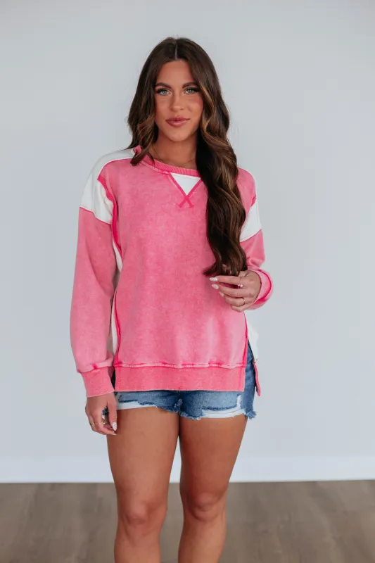 Zolla Colorblock Sweatshirt - Retro Pink Mix sold by Wild Oak Boutique