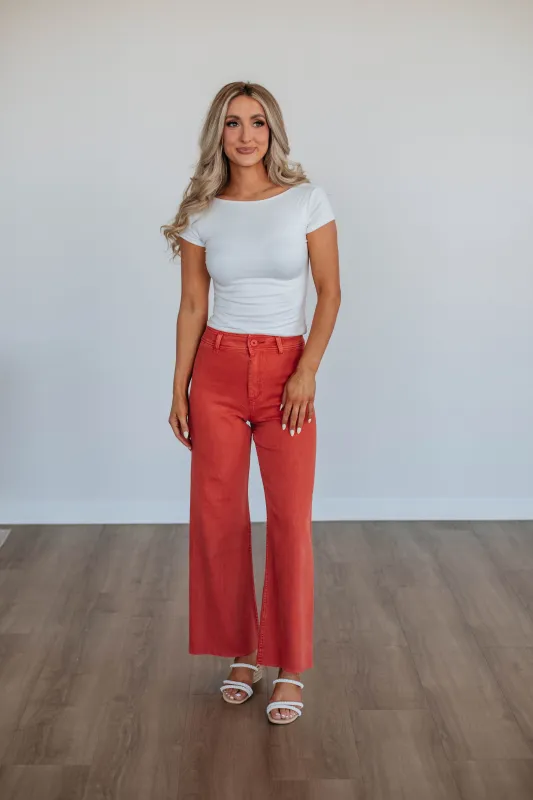 Linsley Wide Leg Pants - Burnt Orange sold by Wild Oak Boutique