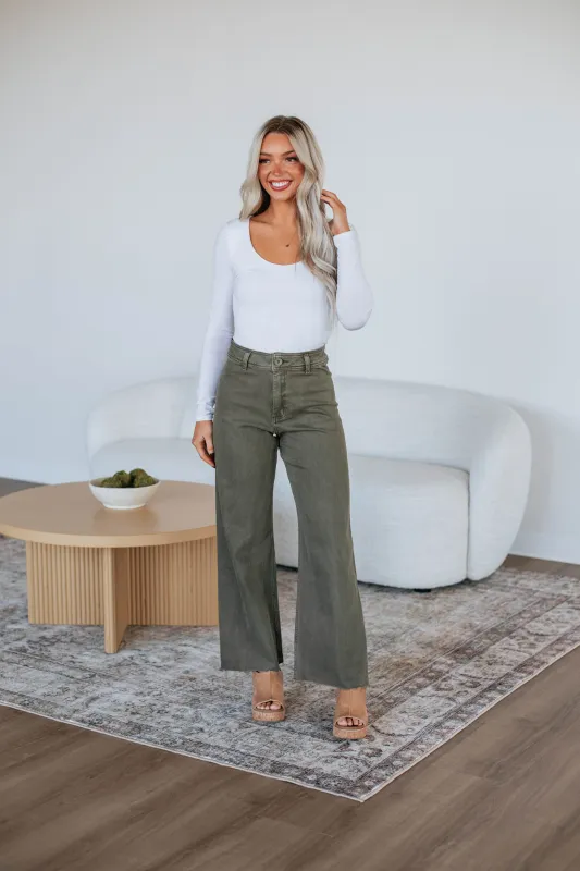 Linsley Wide Leg Pants - Olive sold by Wild Oak Boutique
