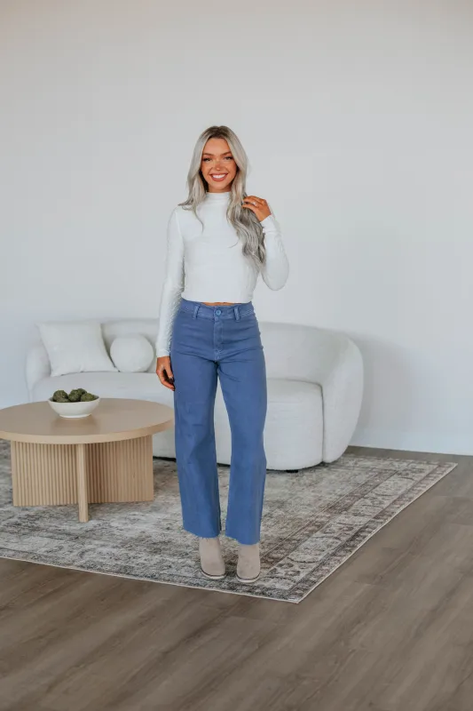Linsley Wide Leg Pants - Stormy Blue sold by Wild Oak Boutique