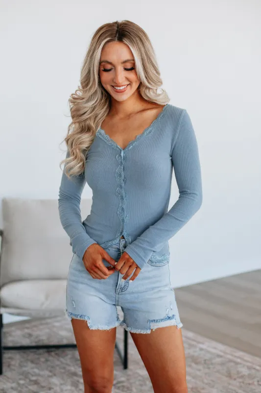 Lisbeth Lace Top - Chambray sold by Wild Oak Boutique