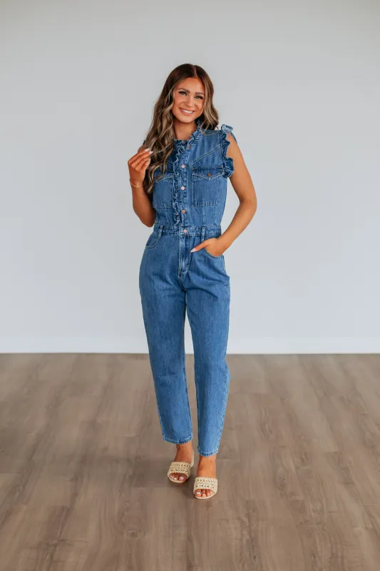 Blakely Denim Jumpsuit sold by Wild Oak Boutique
