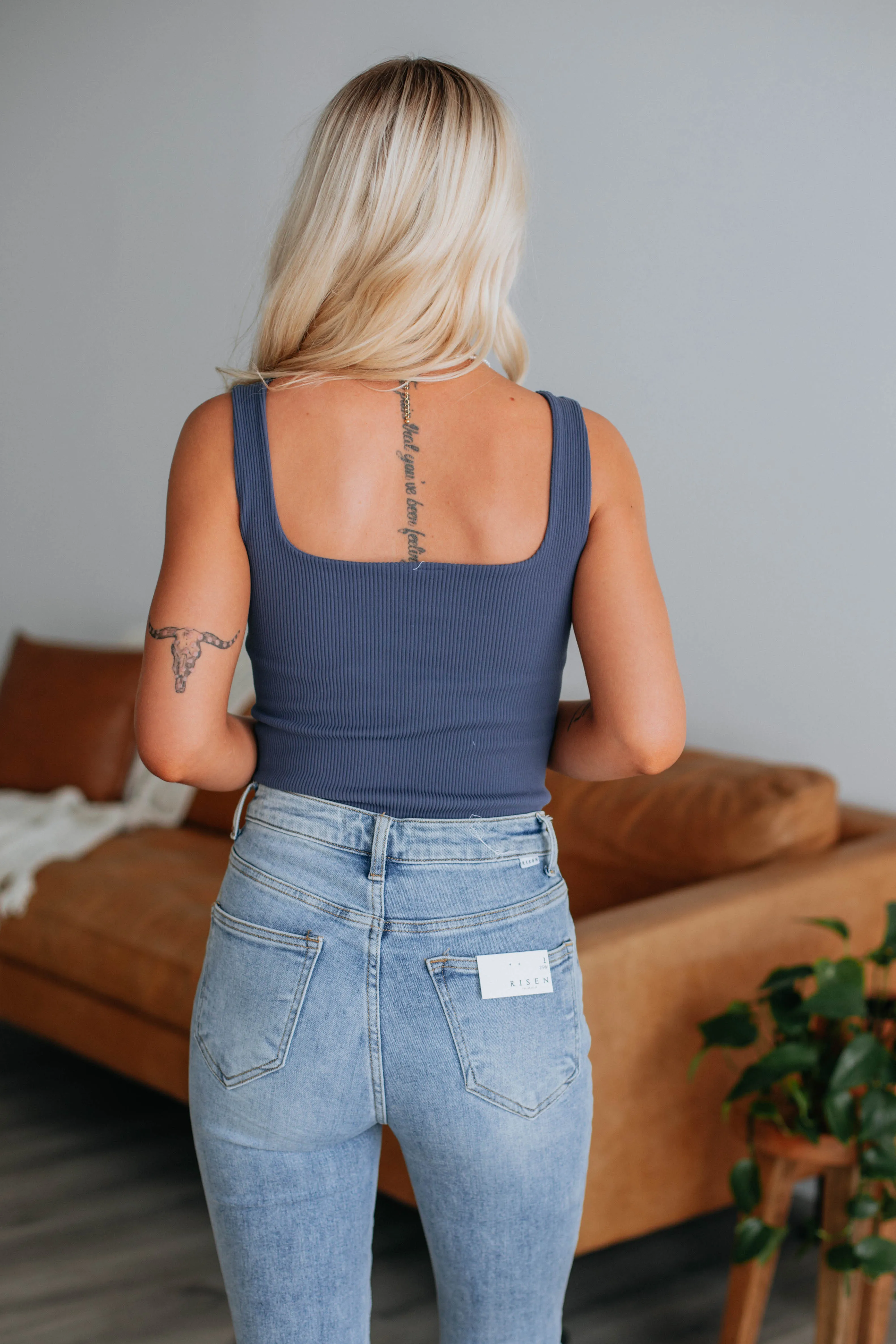 Dahlia Ribbed Bodysuit - Steel Blue sold by Wild Oak Boutique product image thumbnail 5