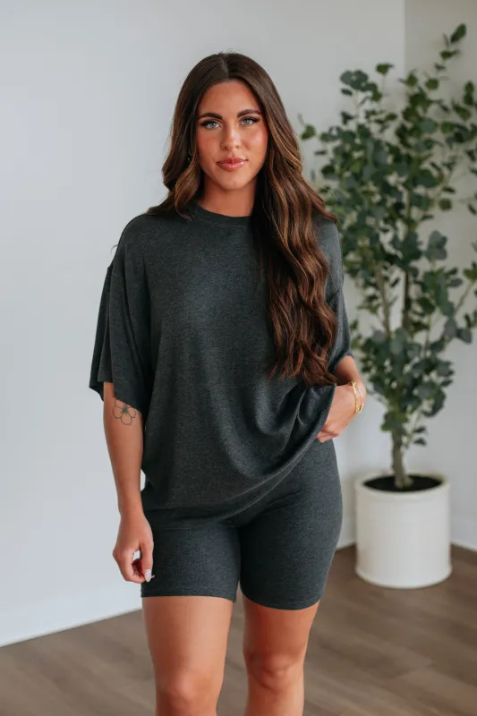 Kaylor Oversized Top - Charcoal sold by Wild Oak Boutique