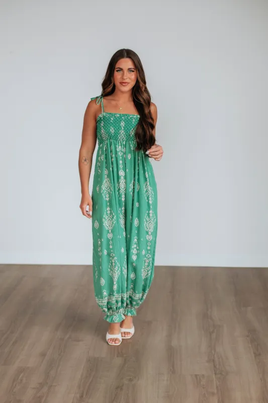 Azelia Jumpsuit - Kelly Green Mix sold by Wild Oak Boutique