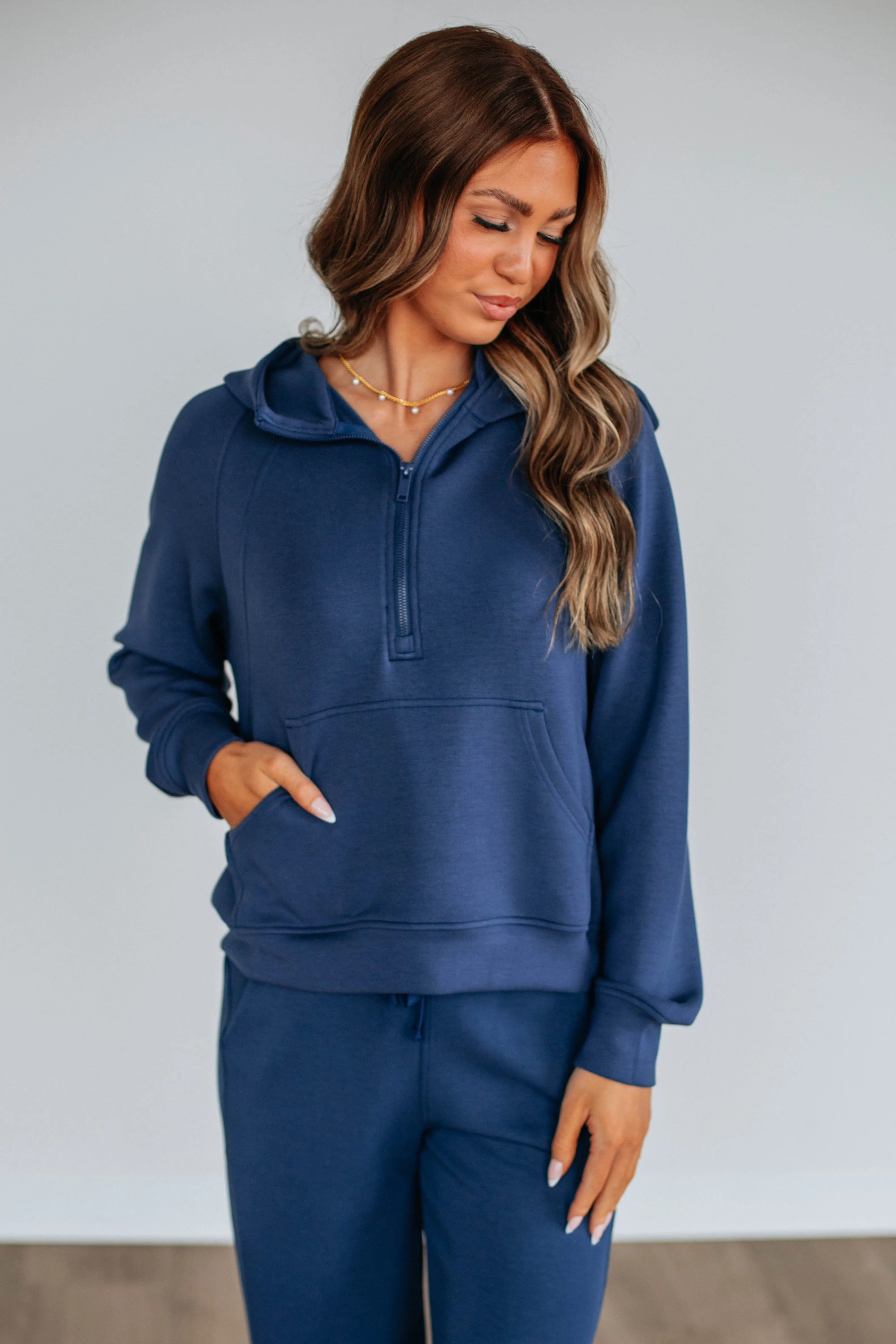 Aubrie Half-Zip Pullover - Navy sold by Wild Oak Boutique