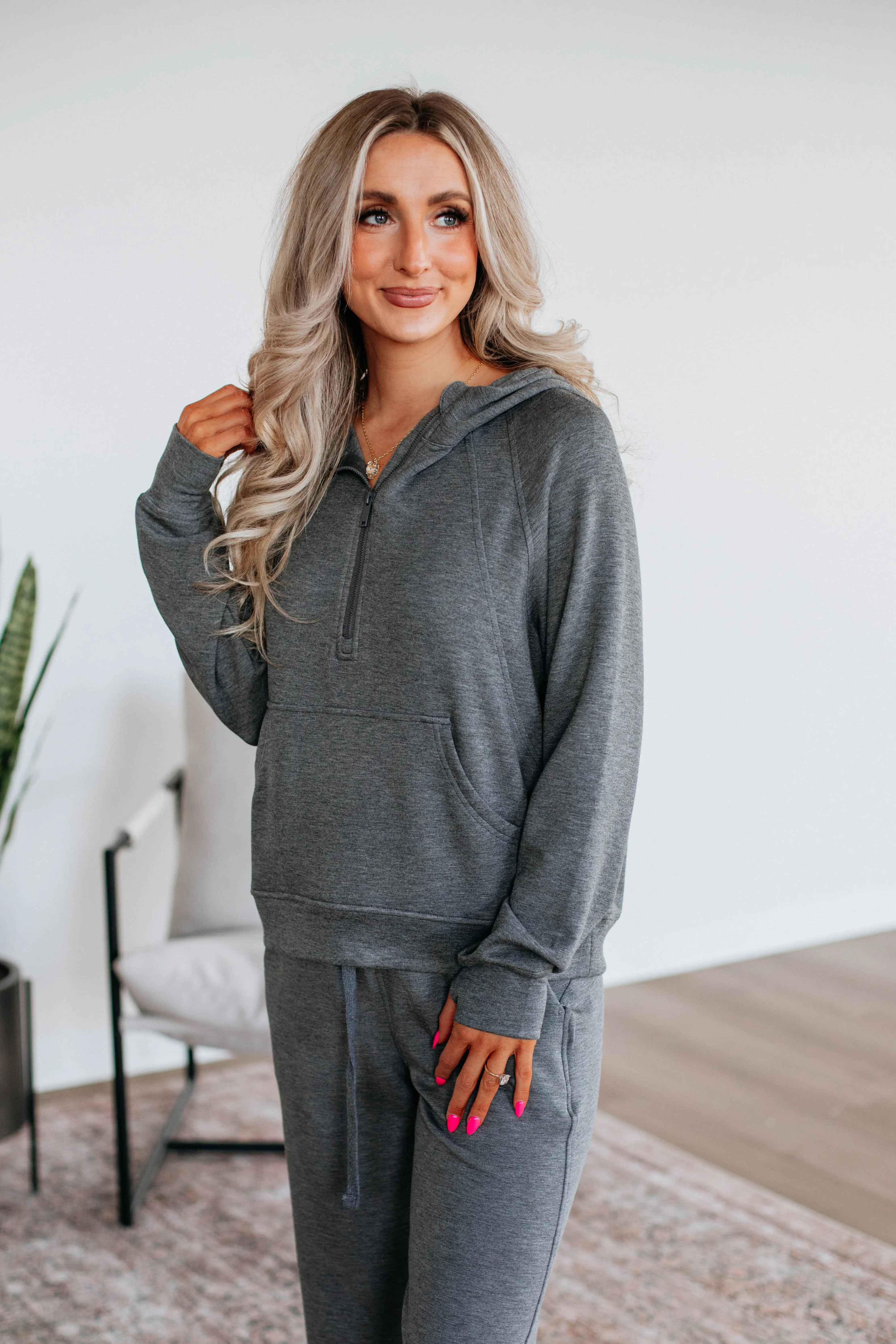 Aubrie Half-Zip Pullover - Charcoal sold by Wild Oak Boutique