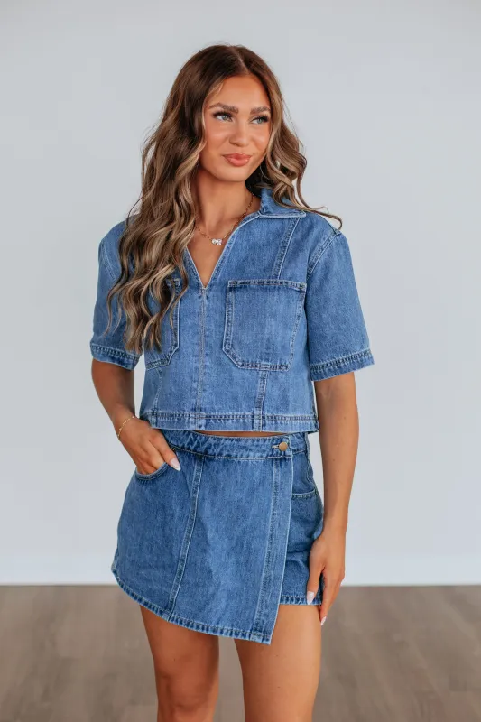 Waylen Denim Top sold by Wild Oak Boutique