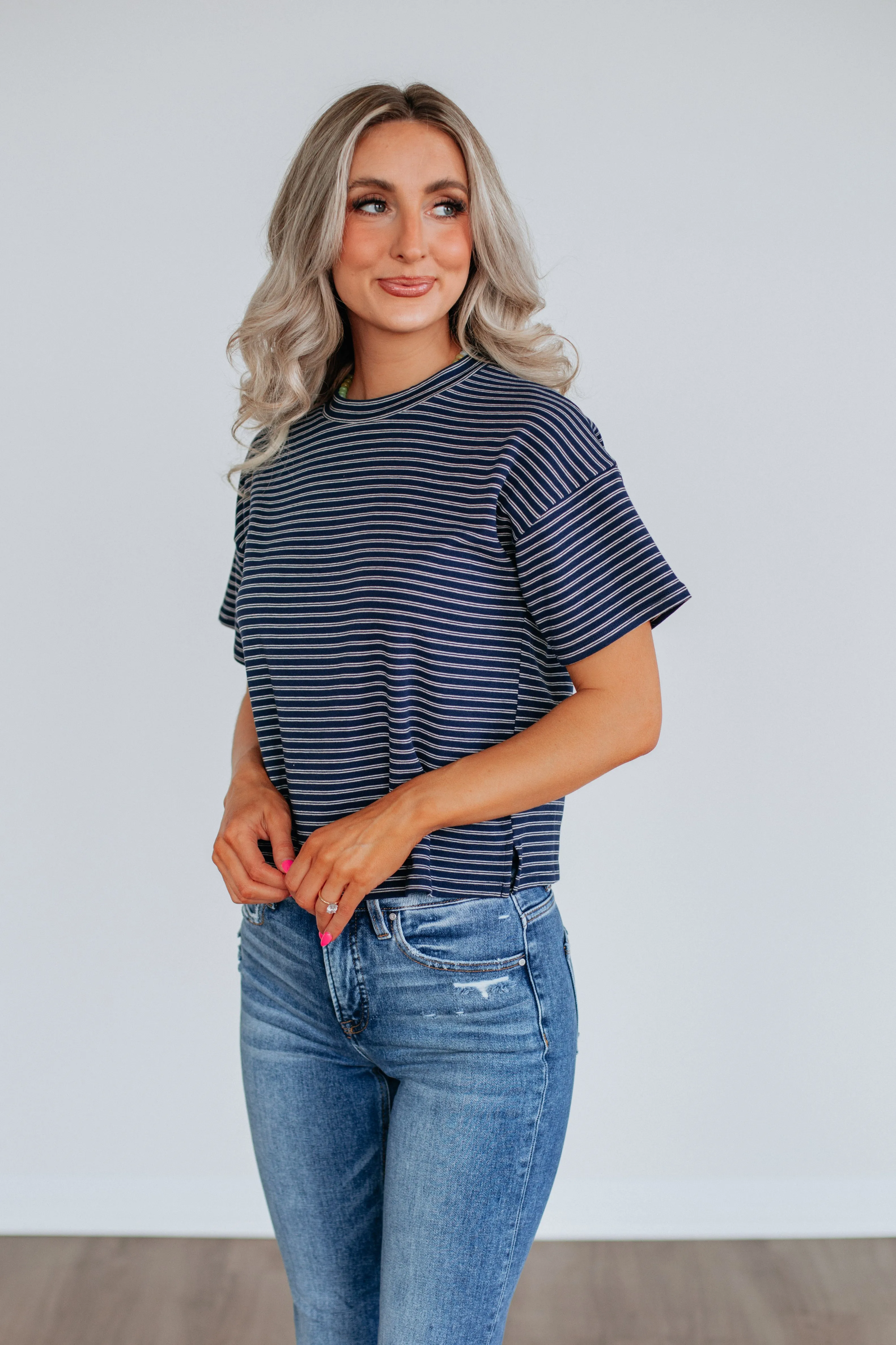 Allie Striped Top - Navy Mix sold by Wild Oak Boutique product image thumbnail 3