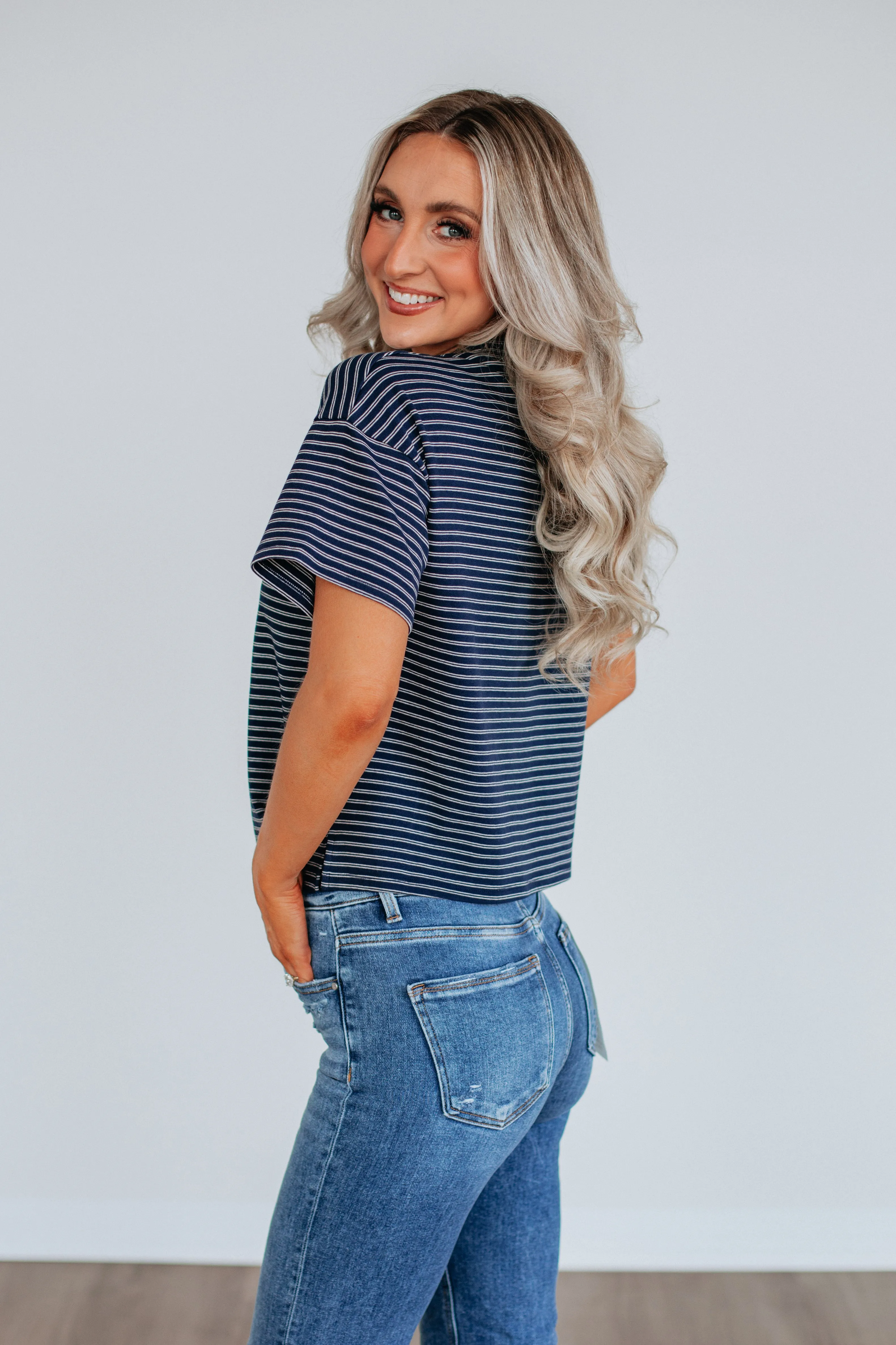 Allie Striped Top - Navy Mix sold by Wild Oak Boutique product image thumbnail 5