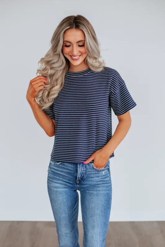 Allie Striped Top - Navy Mix made by Wild Oak Boutique