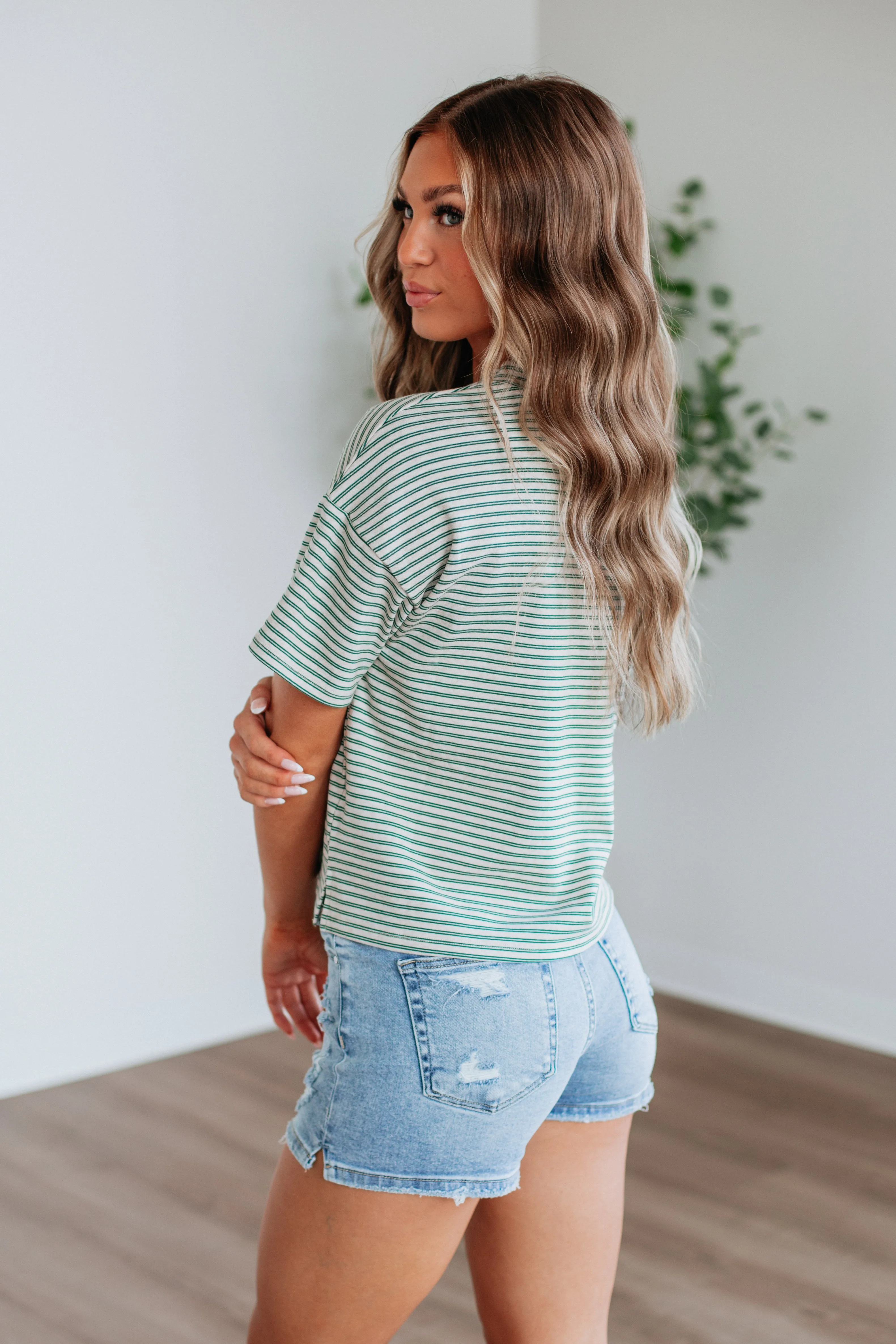 Allie Striped Top - Hunter Green Mix sold by Wild Oak Boutique product image thumbnail 3