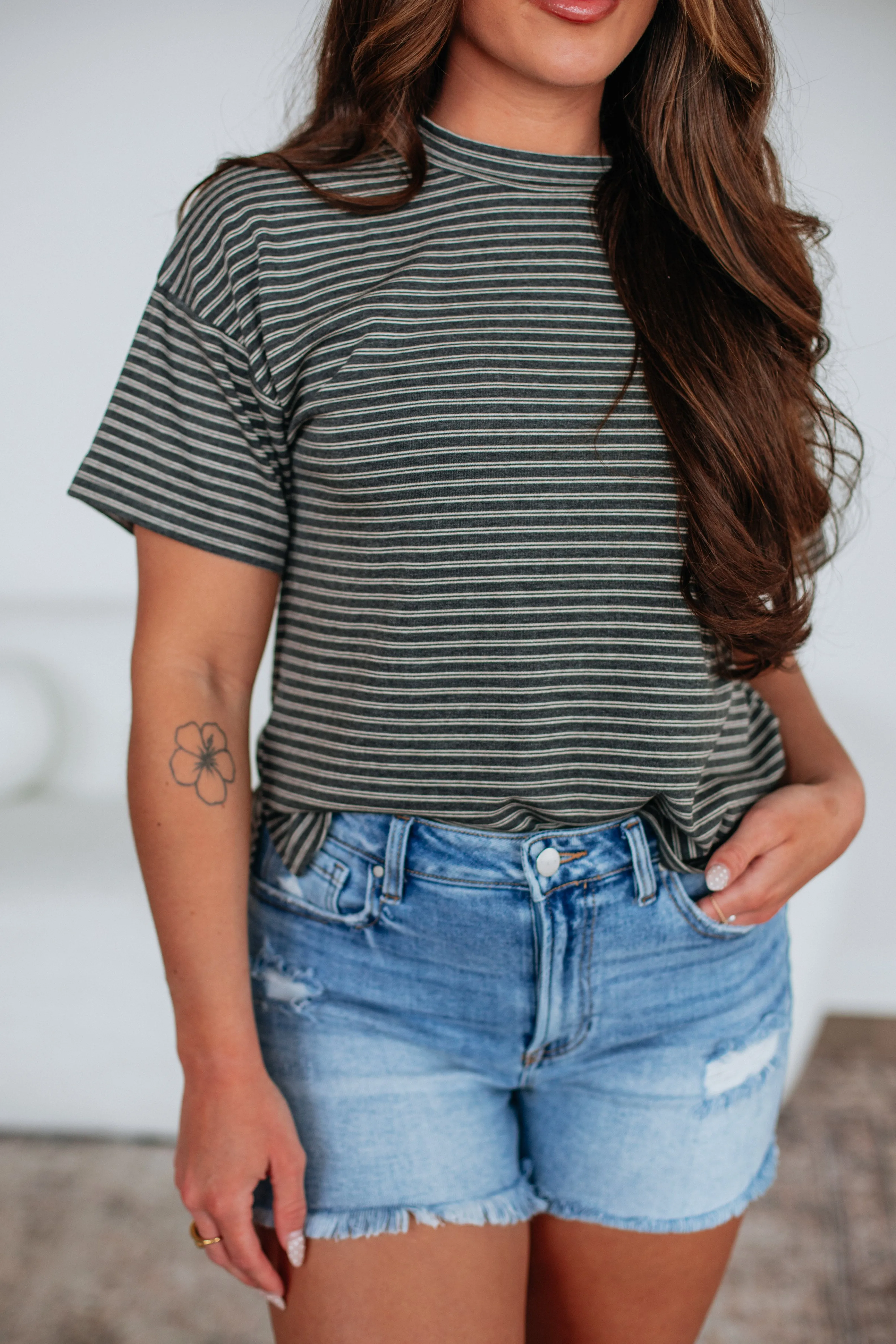 Allie Striped Top - Charcoal Mix sold by Wild Oak Boutique