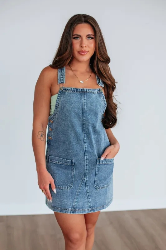 Nila Denim Overall Dress - Medium Wash sold by Wild Oak Boutique