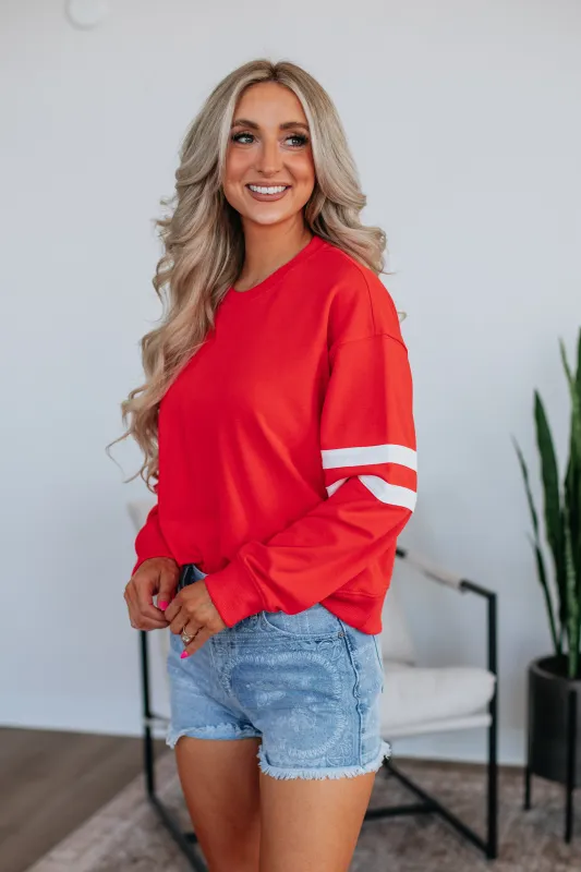 Varsity Pullover - Poppy sold by Wild Oak Boutique