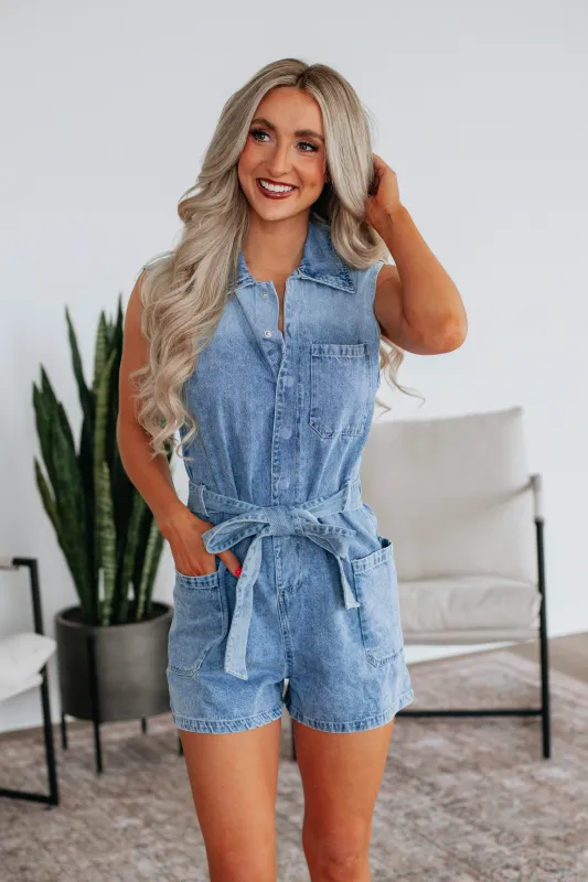 Bleeker Denim Romper sold by Wild Oak Boutique
