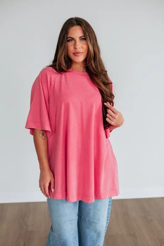 Skylen Oversized Tee - Strawberry sold by Wild Oak Boutique