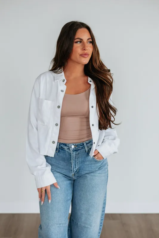 Harlow Hidden Denim Shacket - Ivory sold by Wild Oak Boutique