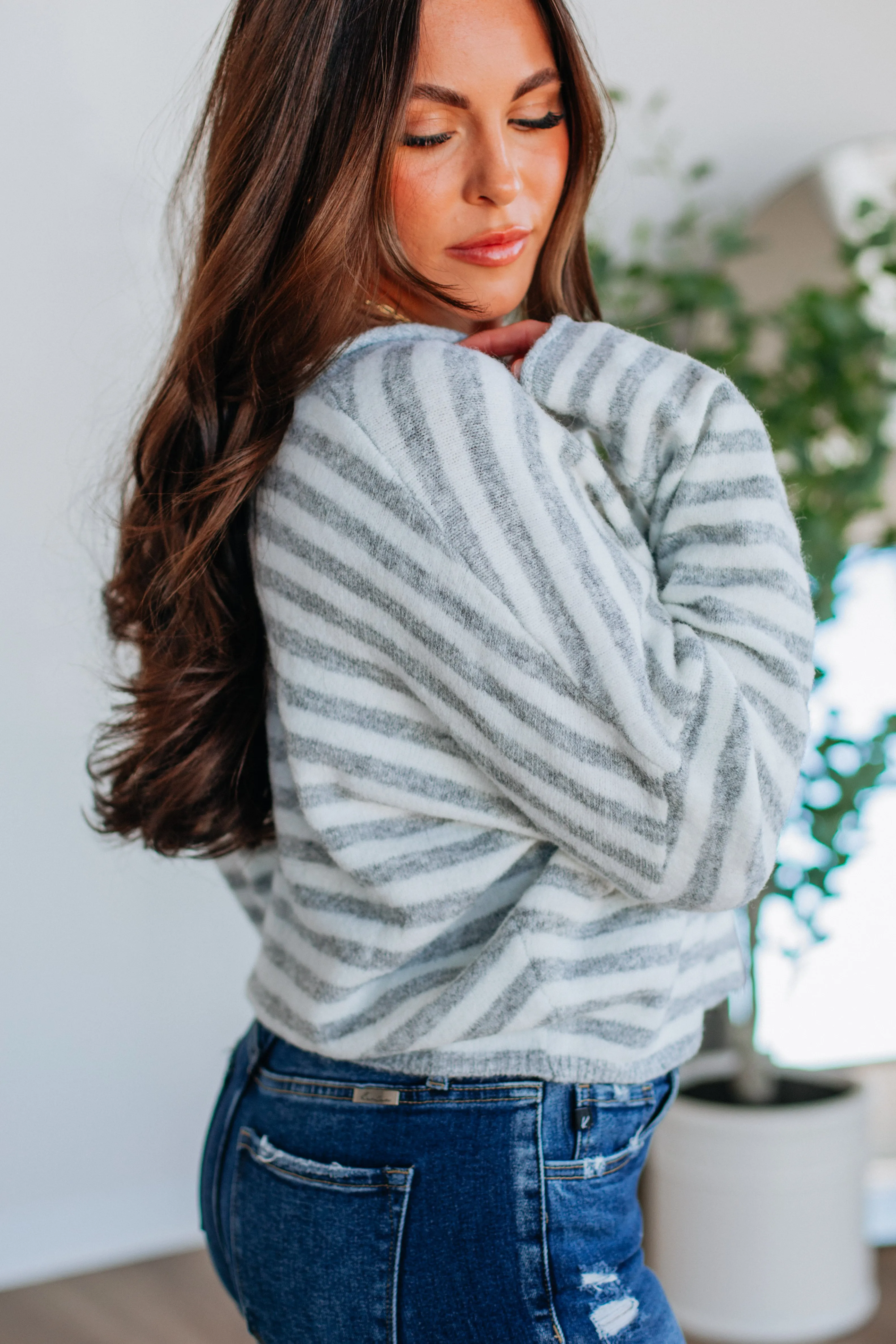 Brooke Striped Cardigan - Heather Grey Mix sold by Wild Oak Boutique product image thumbnail 2