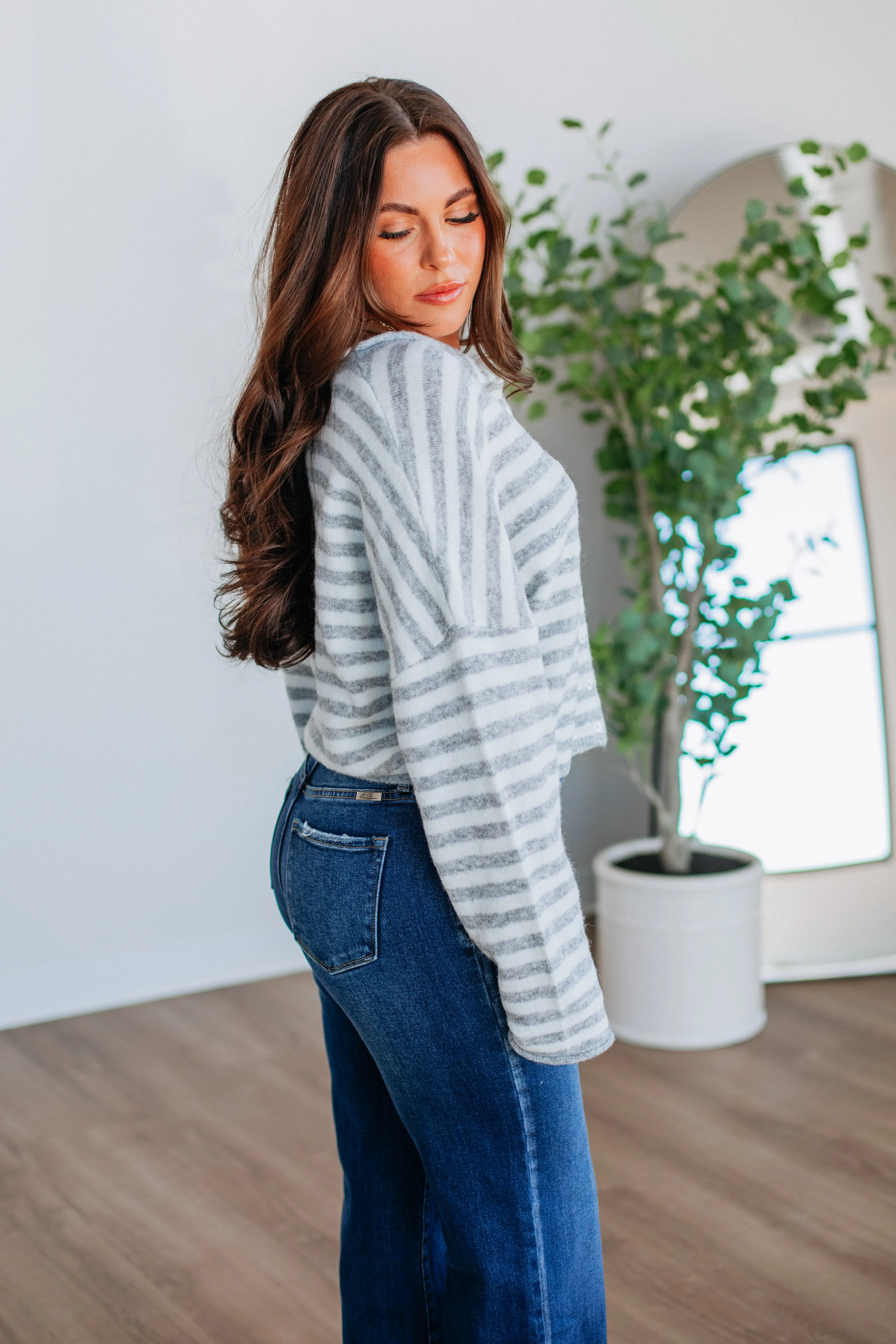 Brooke Striped Cardigan - Heather Grey Mix sold by Wild Oak Boutique product image thumbnail 5