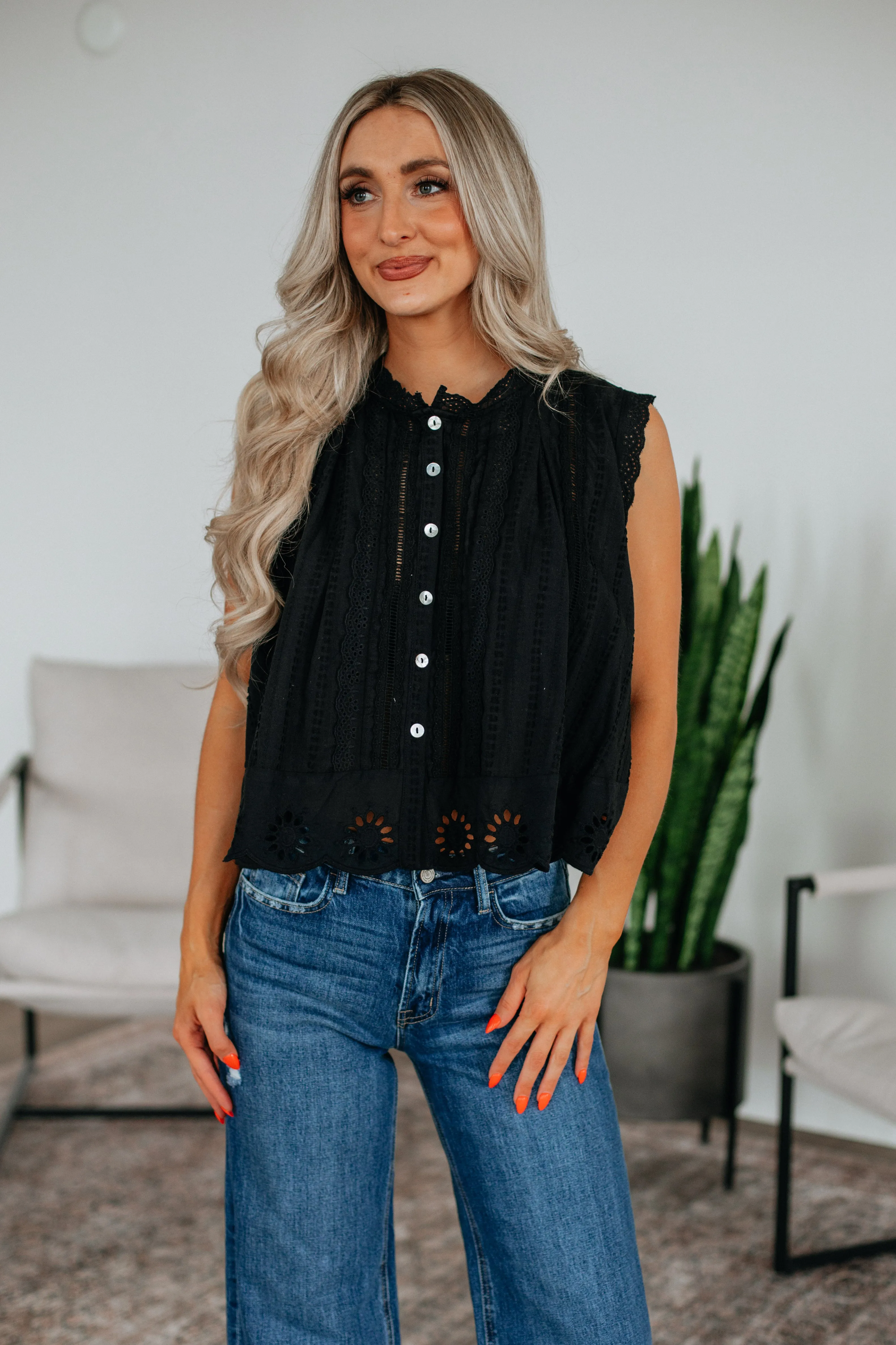 Johanna Eyelet Top - Black sold by Wild Oak Boutique