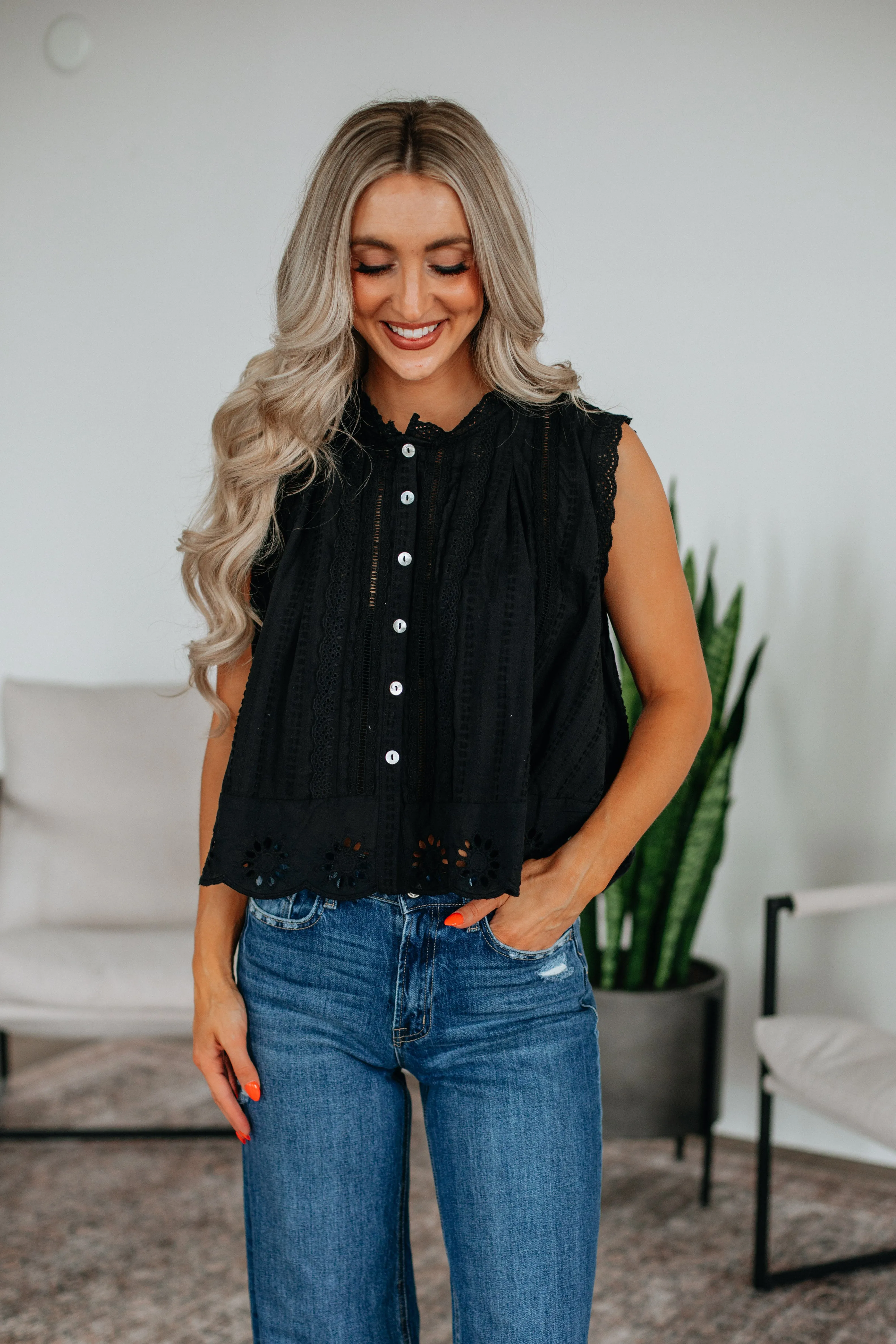 Johanna Eyelet Top - Black sold by Wild Oak Boutique product image thumbnail 4