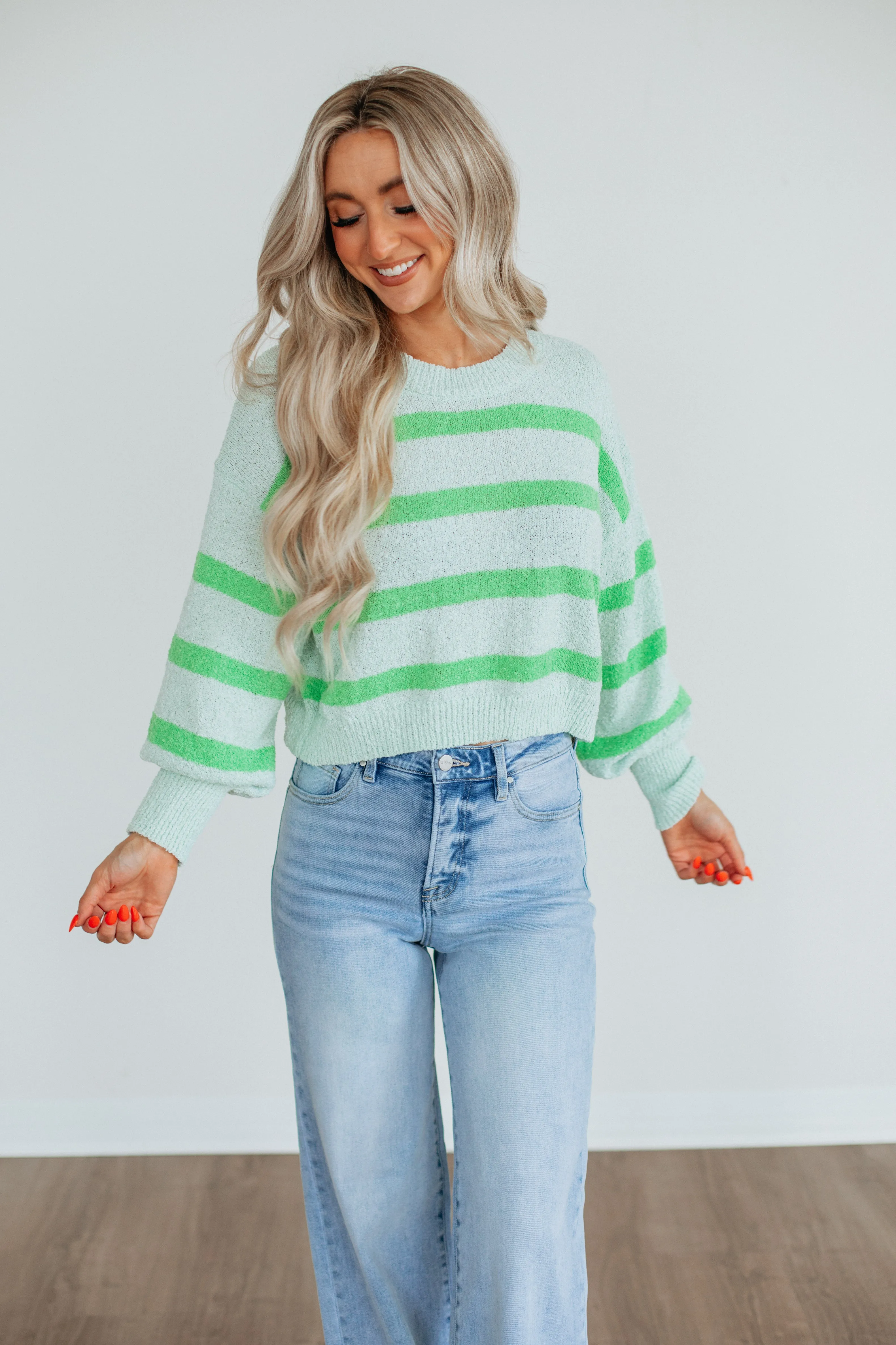 Aubriana Striped Sweater - Light Mint Mix sold by Wild Oak Boutique
