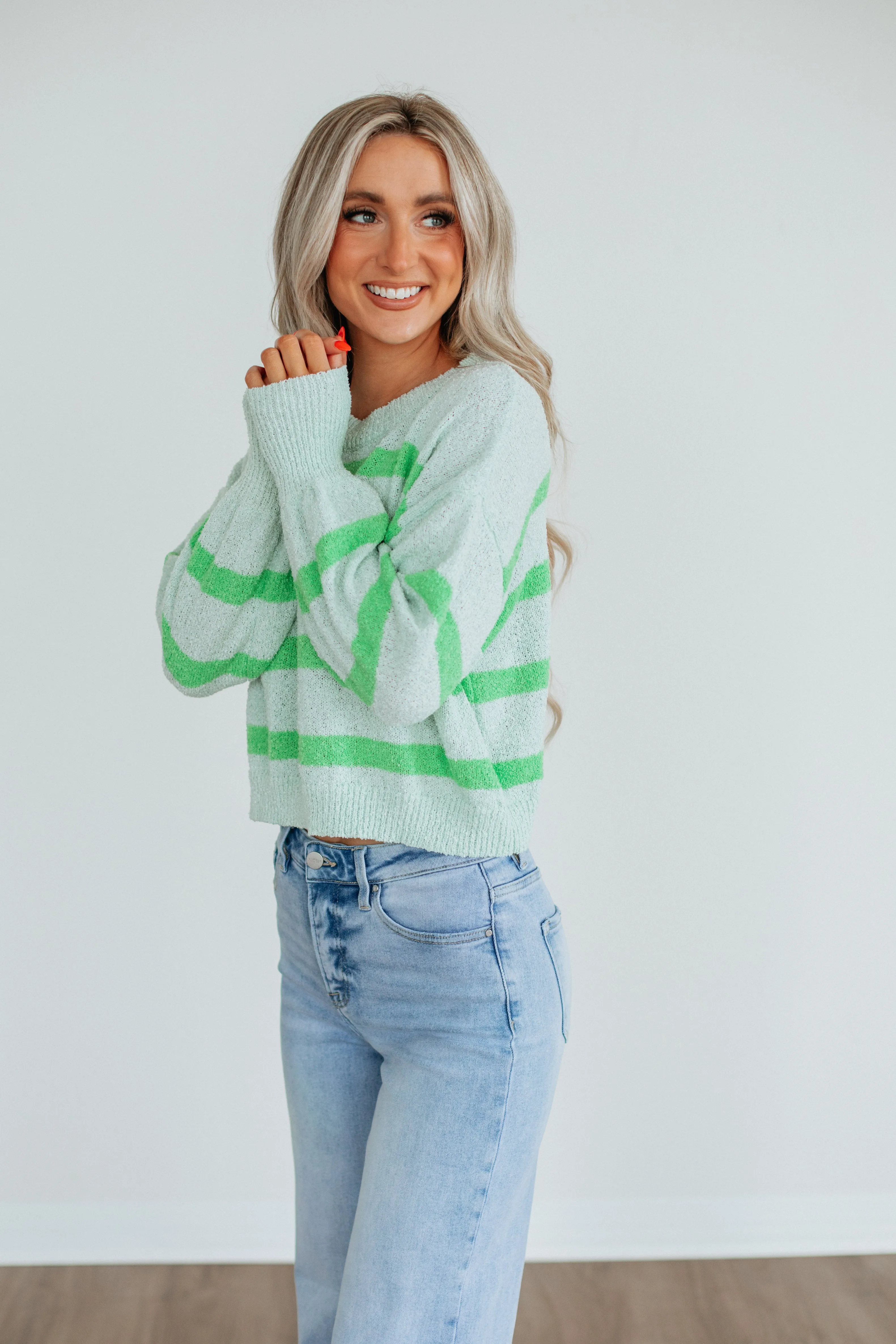 Aubriana Striped Sweater - Light Mint Mix sold by Wild Oak Boutique product image thumbnail 2