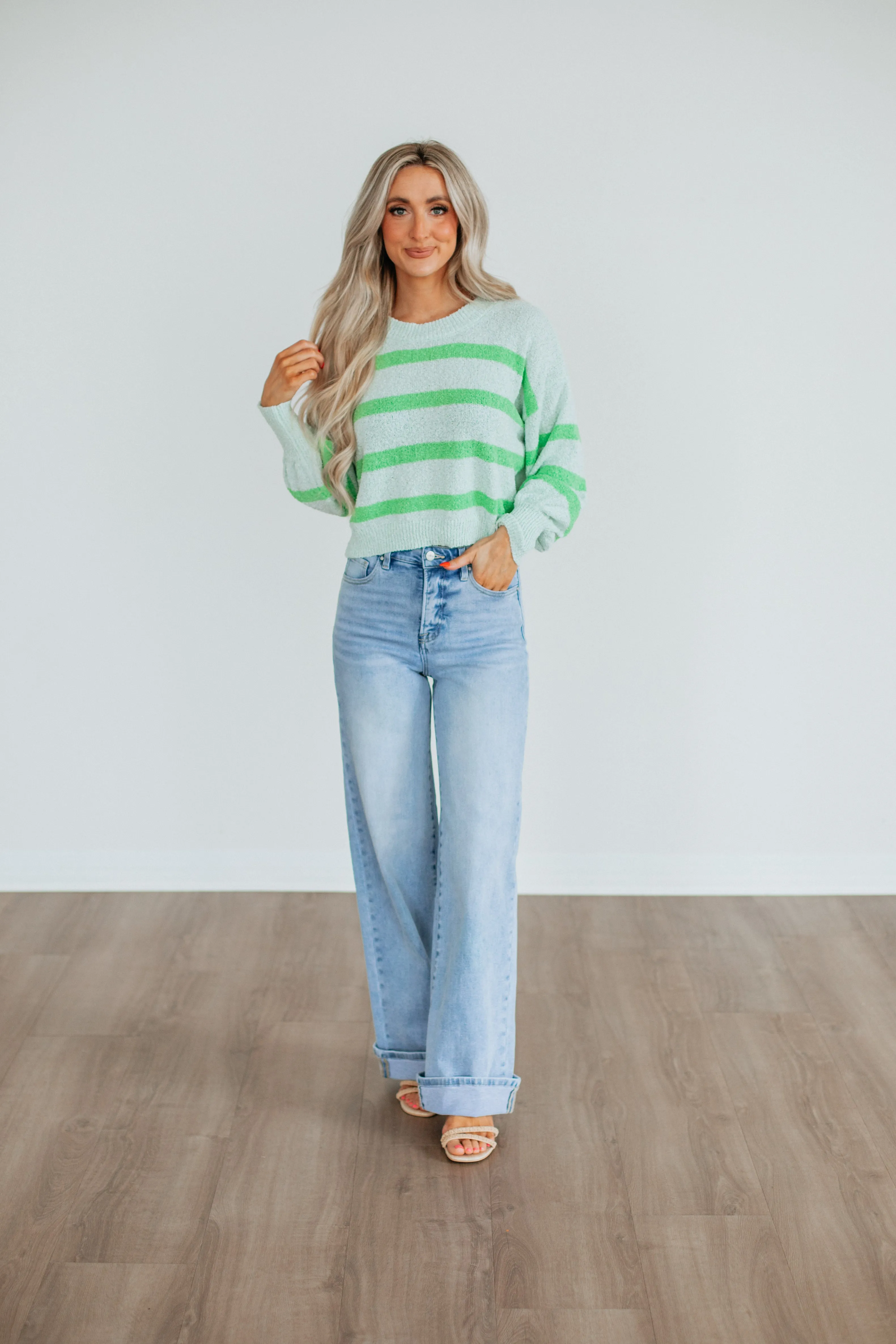 Aubriana Striped Sweater - Light Mint Mix sold by Wild Oak Boutique product image thumbnail 3