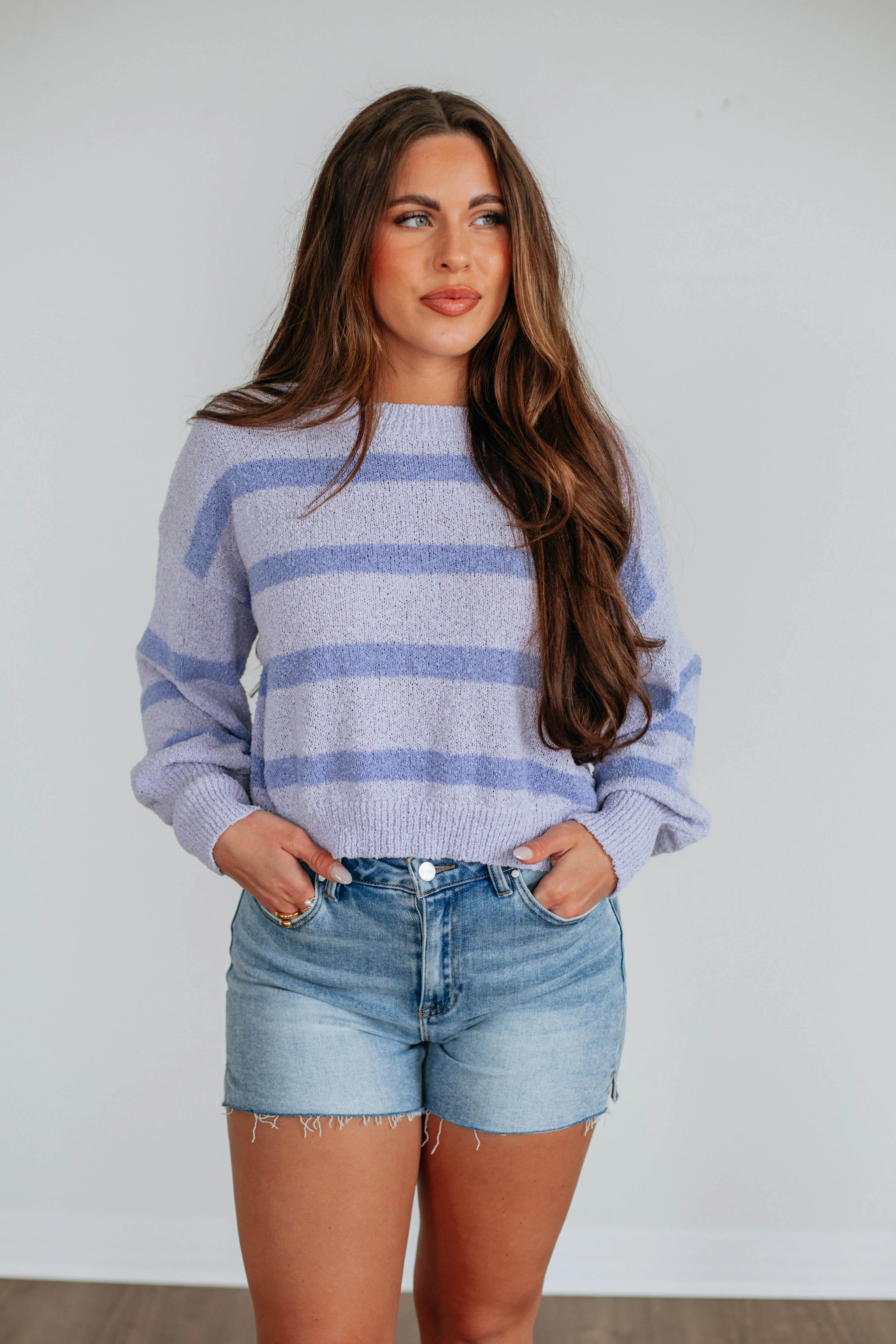 Aubriana Striped Sweater - Lavender Mix sold by Wild Oak Boutique