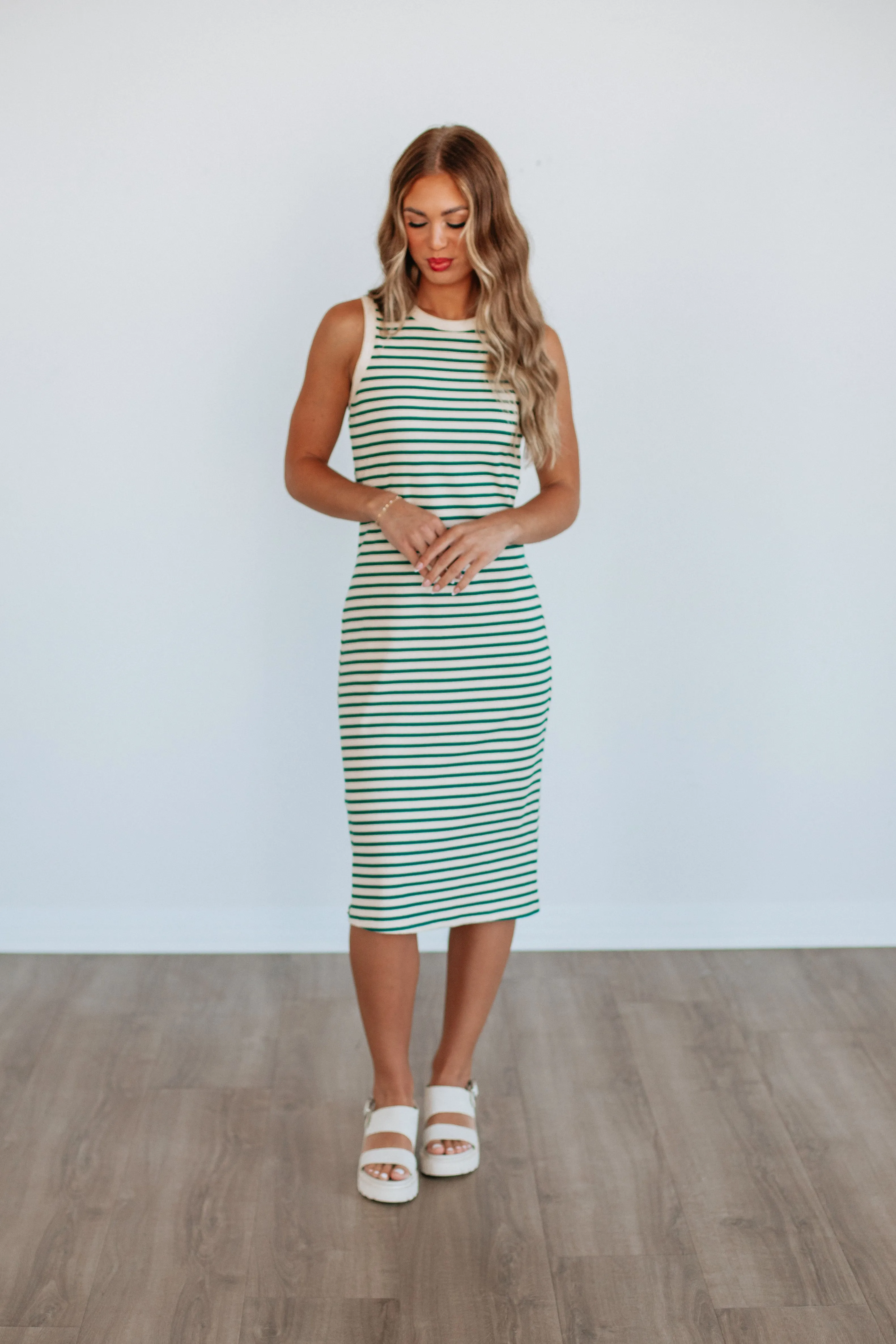 Pattie Striped Dress - Hunter Green Mix sold by Wild Oak Boutique product image thumbnail 4