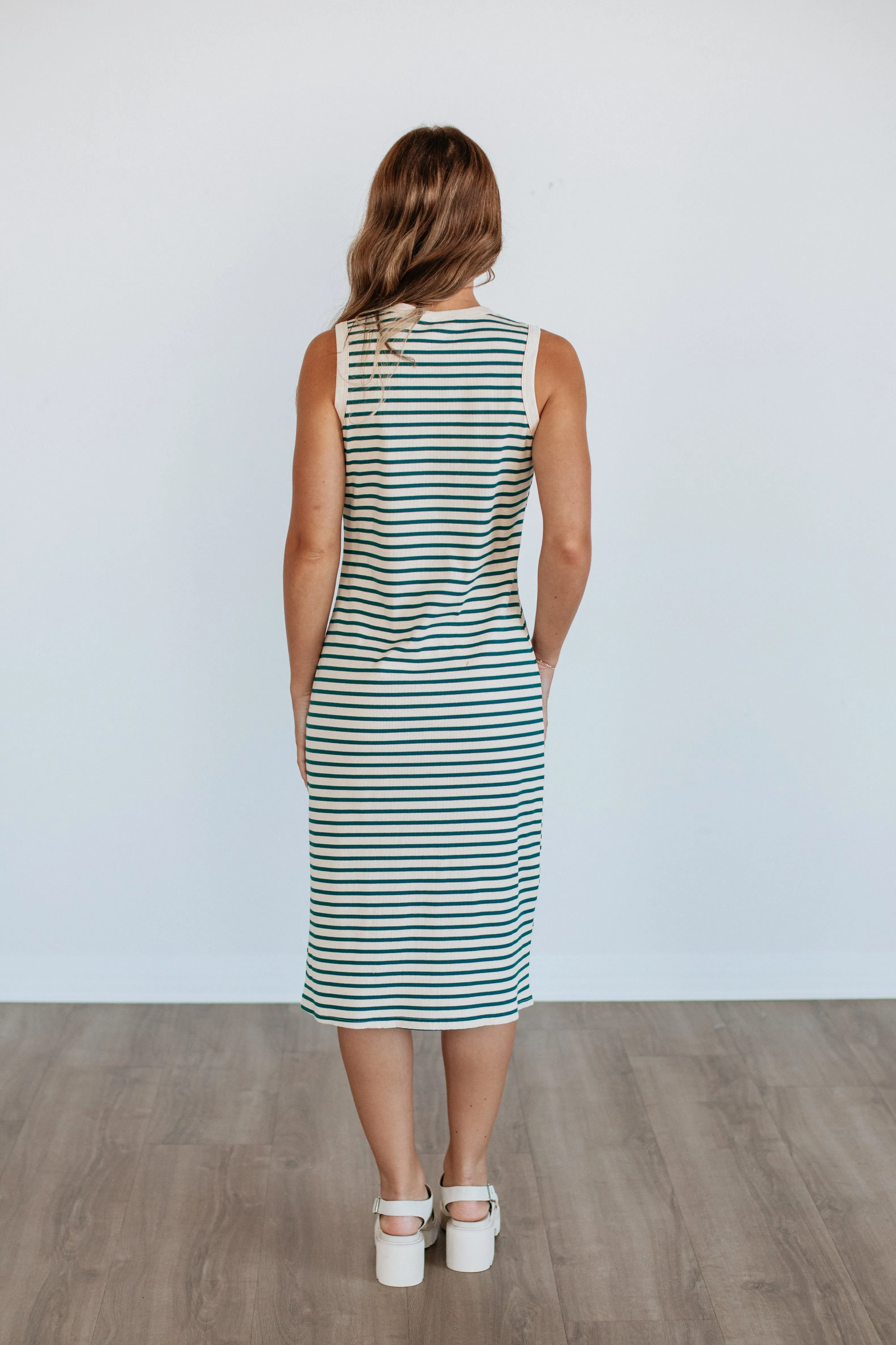 Pattie Striped Dress - Hunter Green Mix sold by Wild Oak Boutique product image thumbnail 5