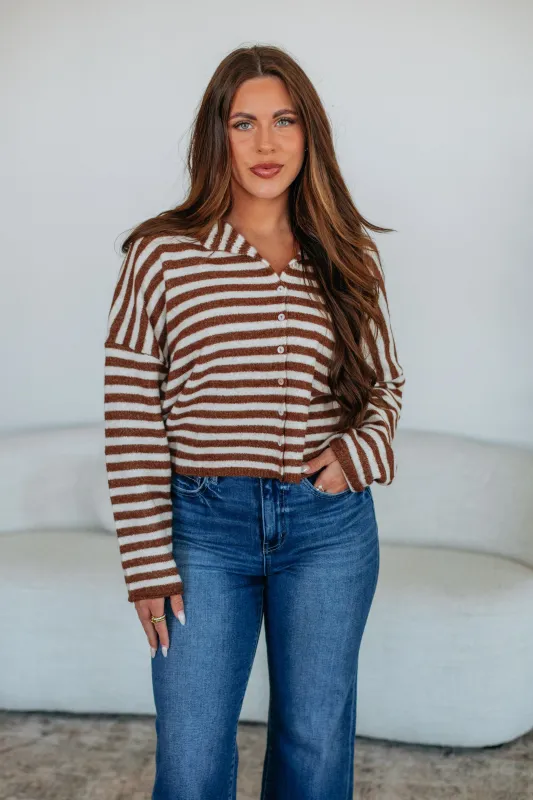 Brooke Striped Cardigan - Chocolate Mix made by Wild Oak Boutique