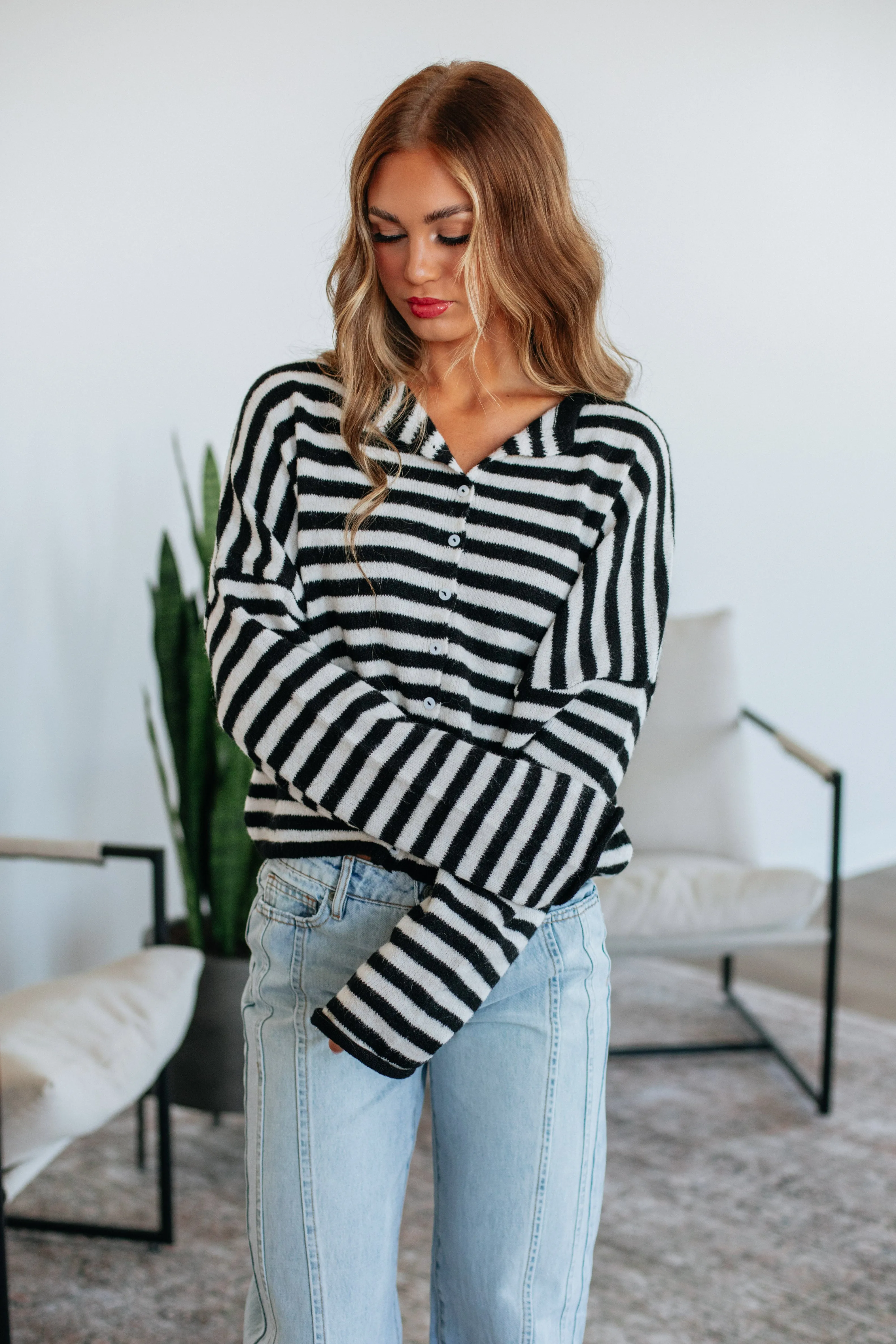 Brooke Striped Cardigan - Black Mix sold by Wild Oak Boutique product image thumbnail 5