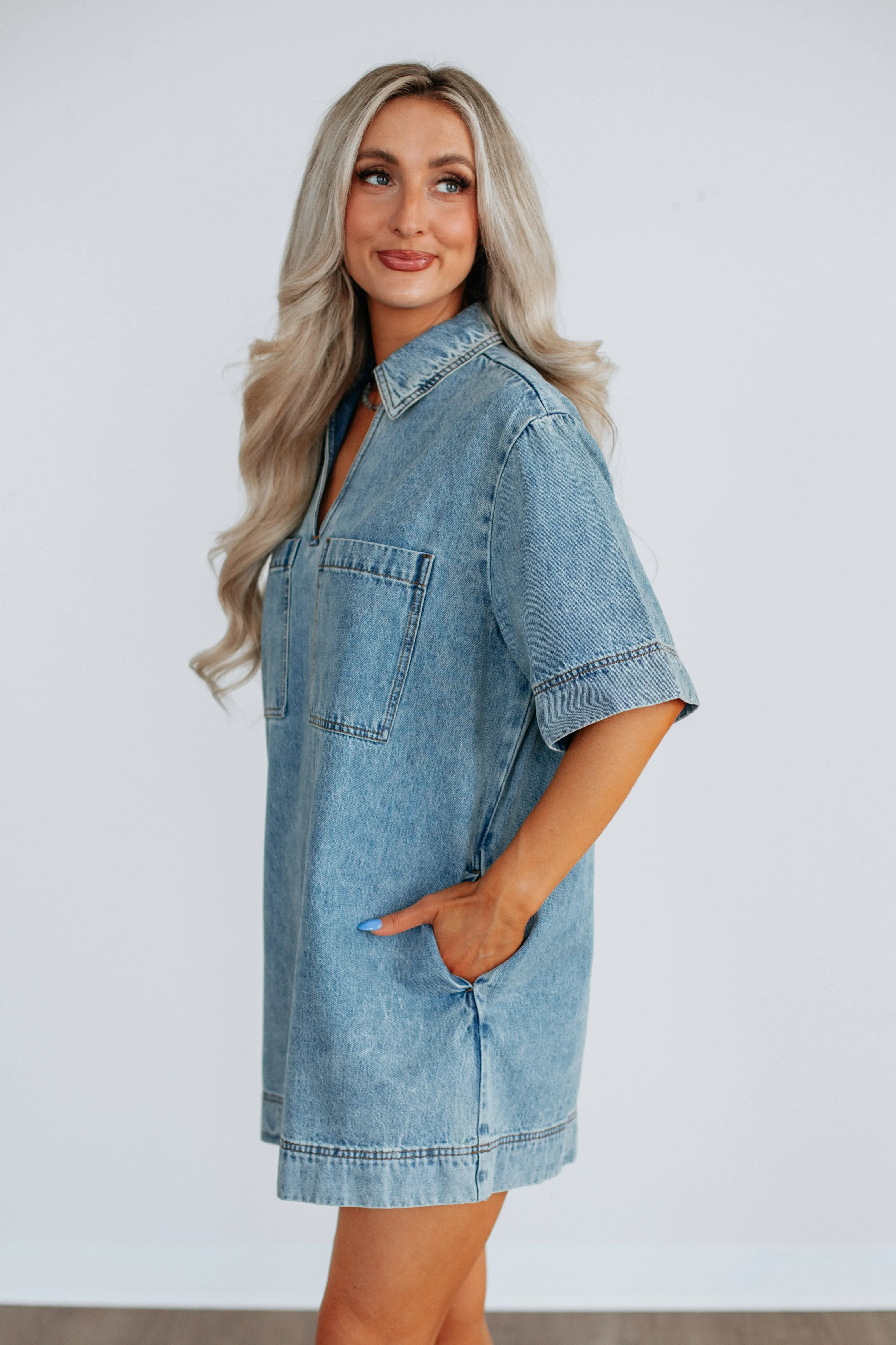 Ameia Denim Dress sold by Wild Oak Boutique product image thumbnail 3