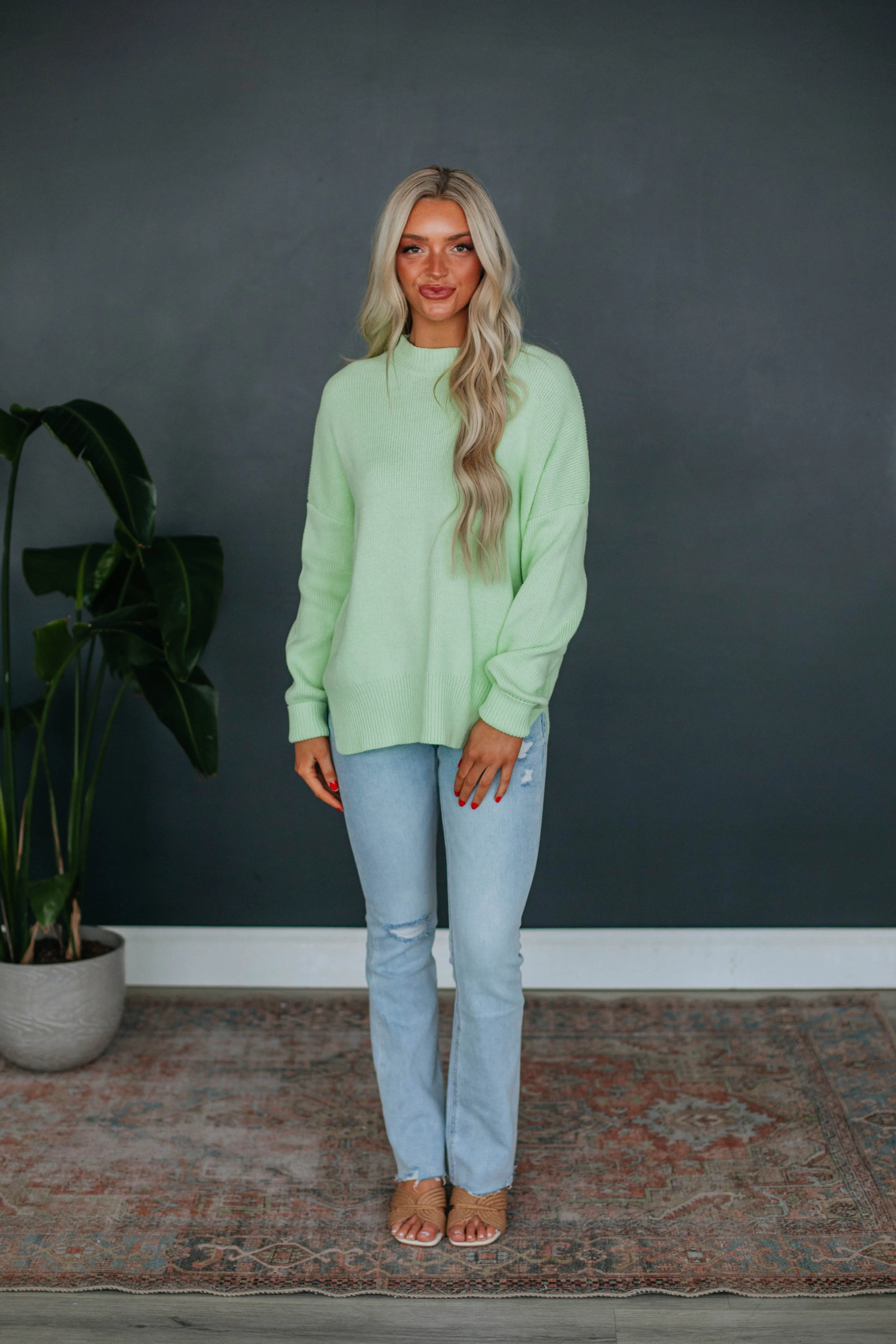Chelsea Mock Neck Sweater - Keylime sold by Wild Oak Boutique product image thumbnail 2