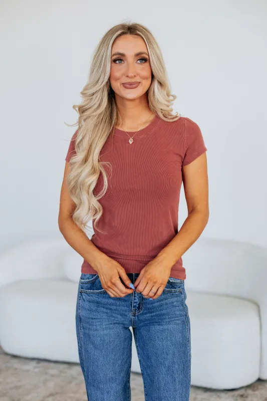 Thorne Ribbed Top - Brick sold by Wild Oak Boutique