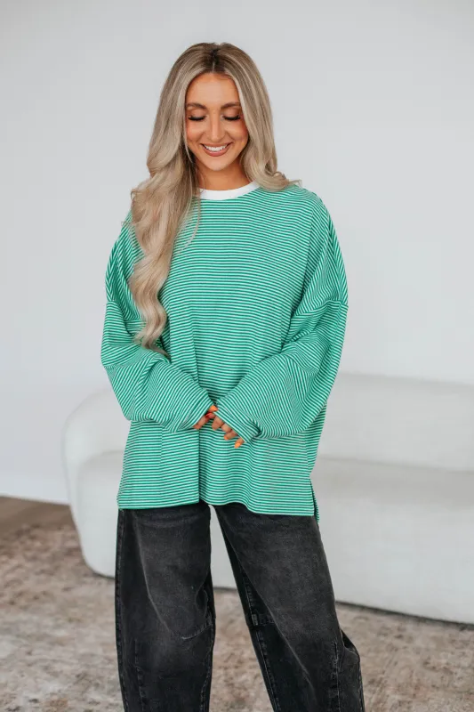 Cayla Striped Top - Kelly Green Mix sold by Wild Oak Boutique