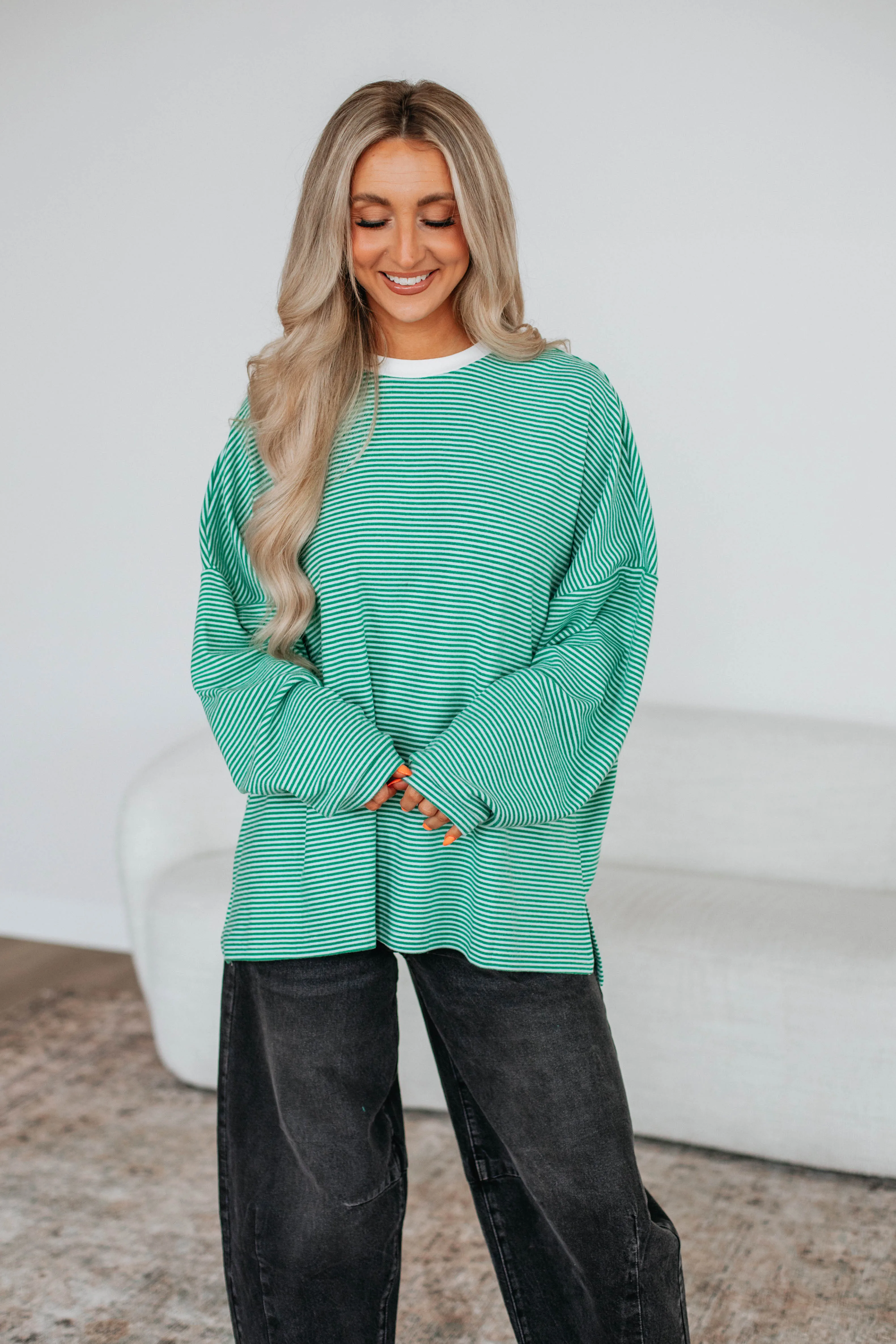 Cayla Striped Top - Kelly Green Mix sold by Wild Oak Boutique